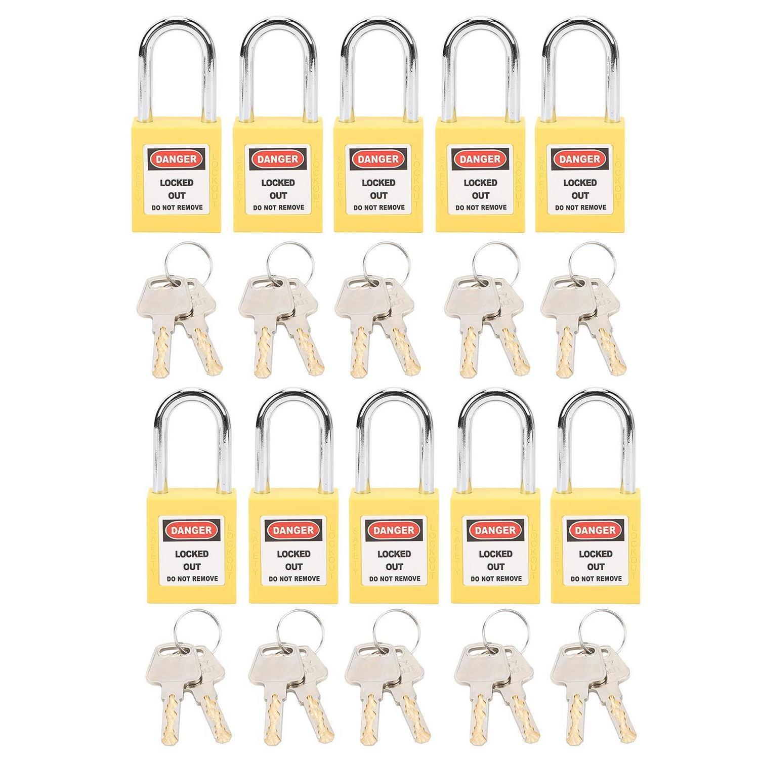 10er Set Sicherheitsvorhängeschlösser 38mm Gelb Mit 20 Schlüsseln, Beschriftbar