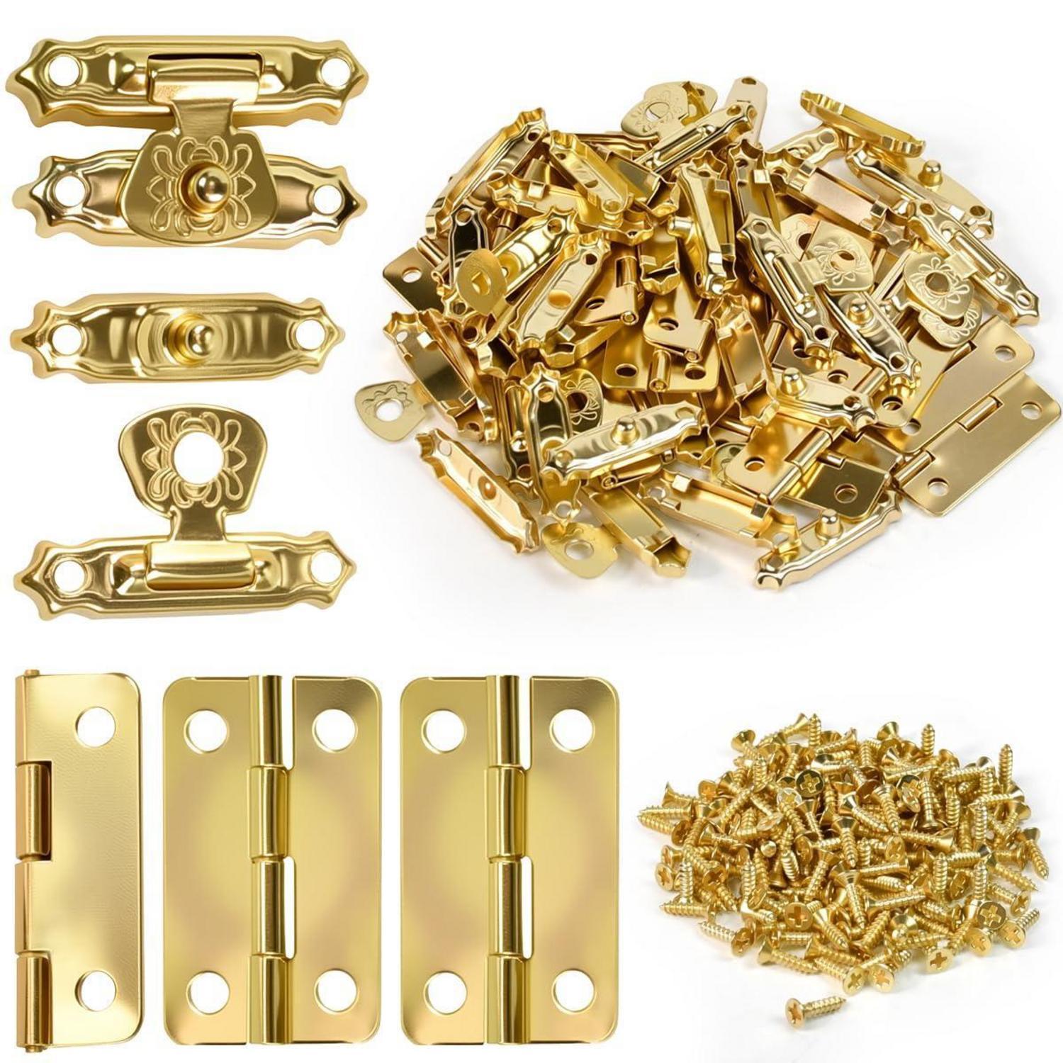20x Mini Haspen Mit Scharnieren Und Schrauben, Antik Goldfarben