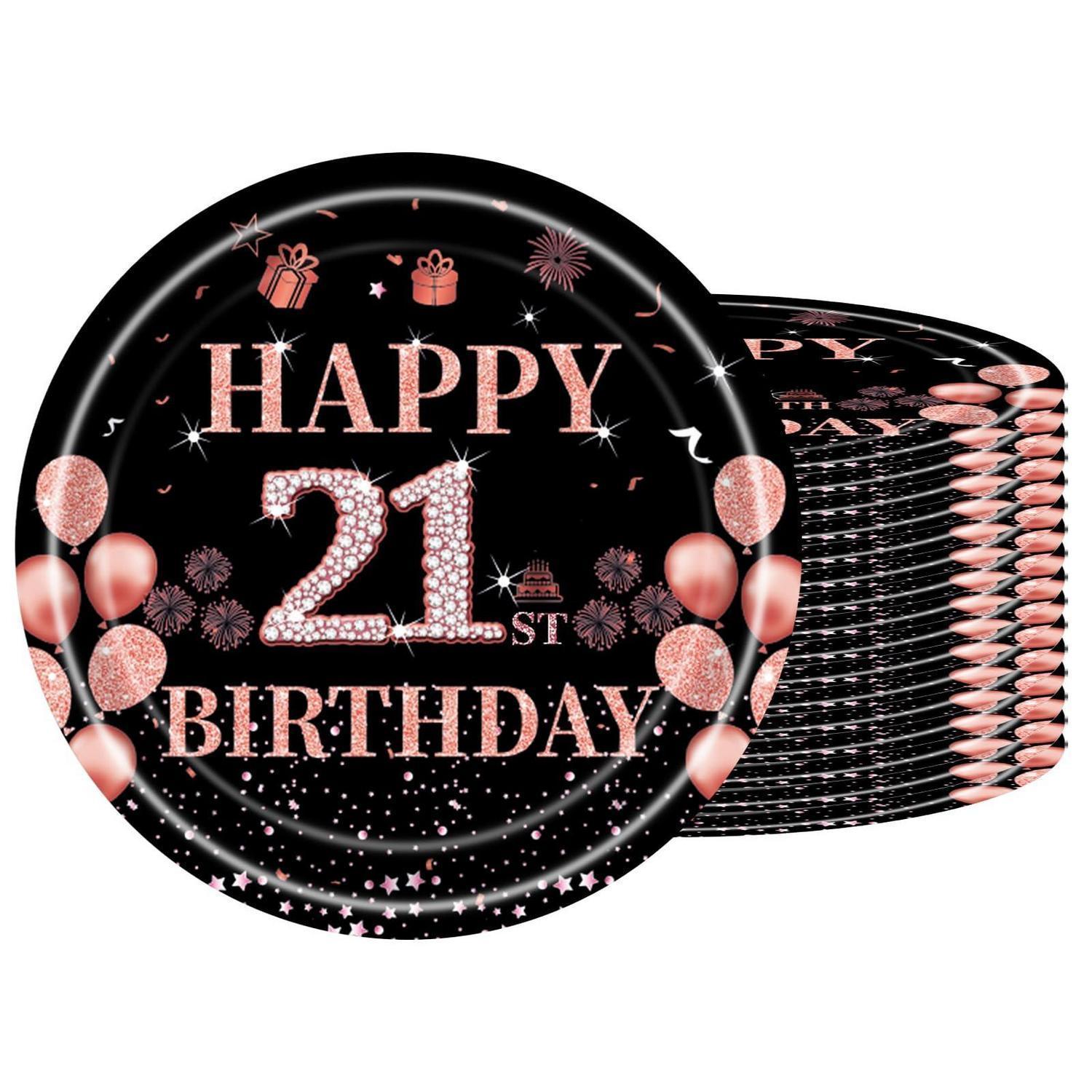 Pappteller 21. Geburtstag, 16 Stück, 18cm, Schwarz Rosé Gold, Einweg Für Party