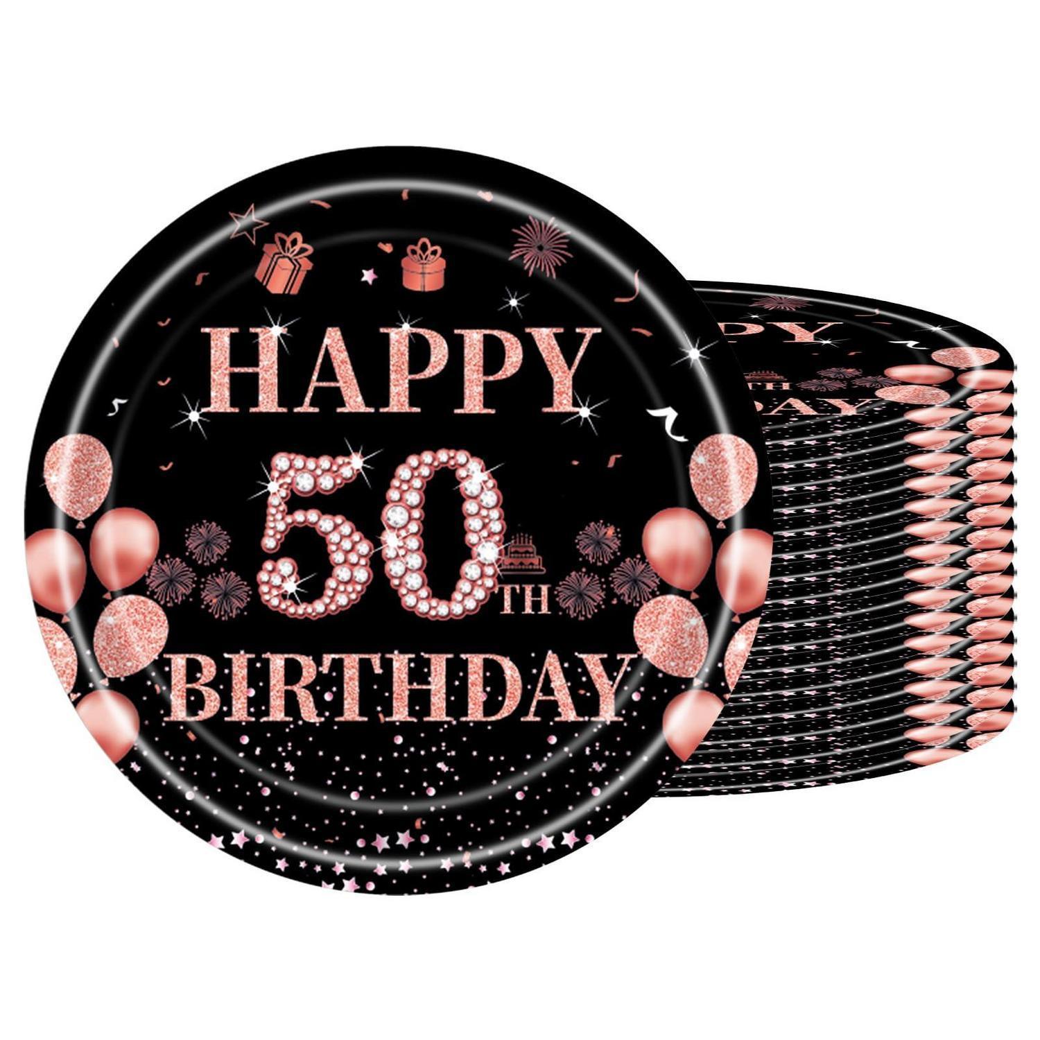Pappteller 50. Geburtstag, 16 Stück, Roségold, 18cm, Einwegteller Für Party