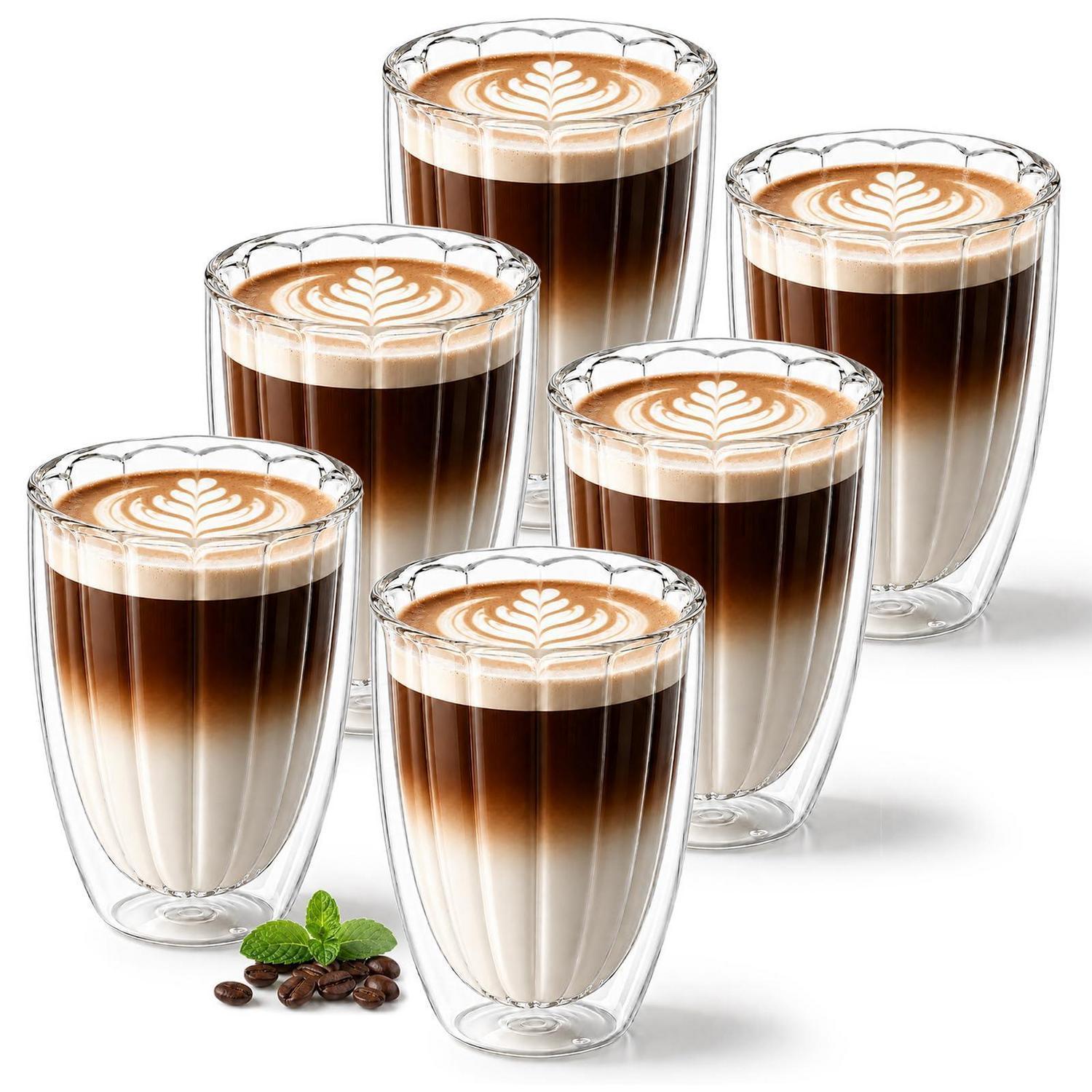 Doppelwandige Gläser 6er Set 350ml Borosilikatglas Für Latte Macchiato & Kaffee