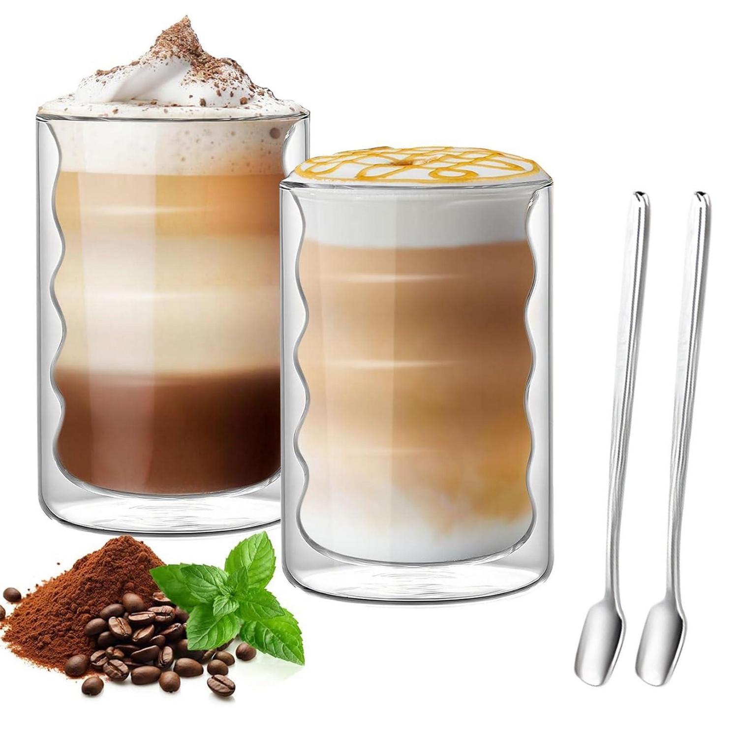 Doppelwandige Gläser Set 2x400ml Mit 2 Löffeln Für Latte Macchiato & Heißgetränke