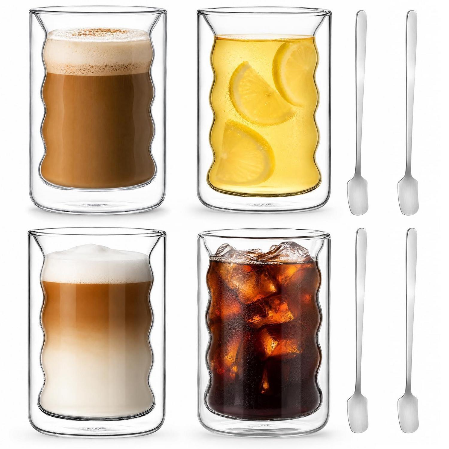 Doppelwandige Gläser 350ml Mit Spiral-design, 4er Set Inkl. Löffel