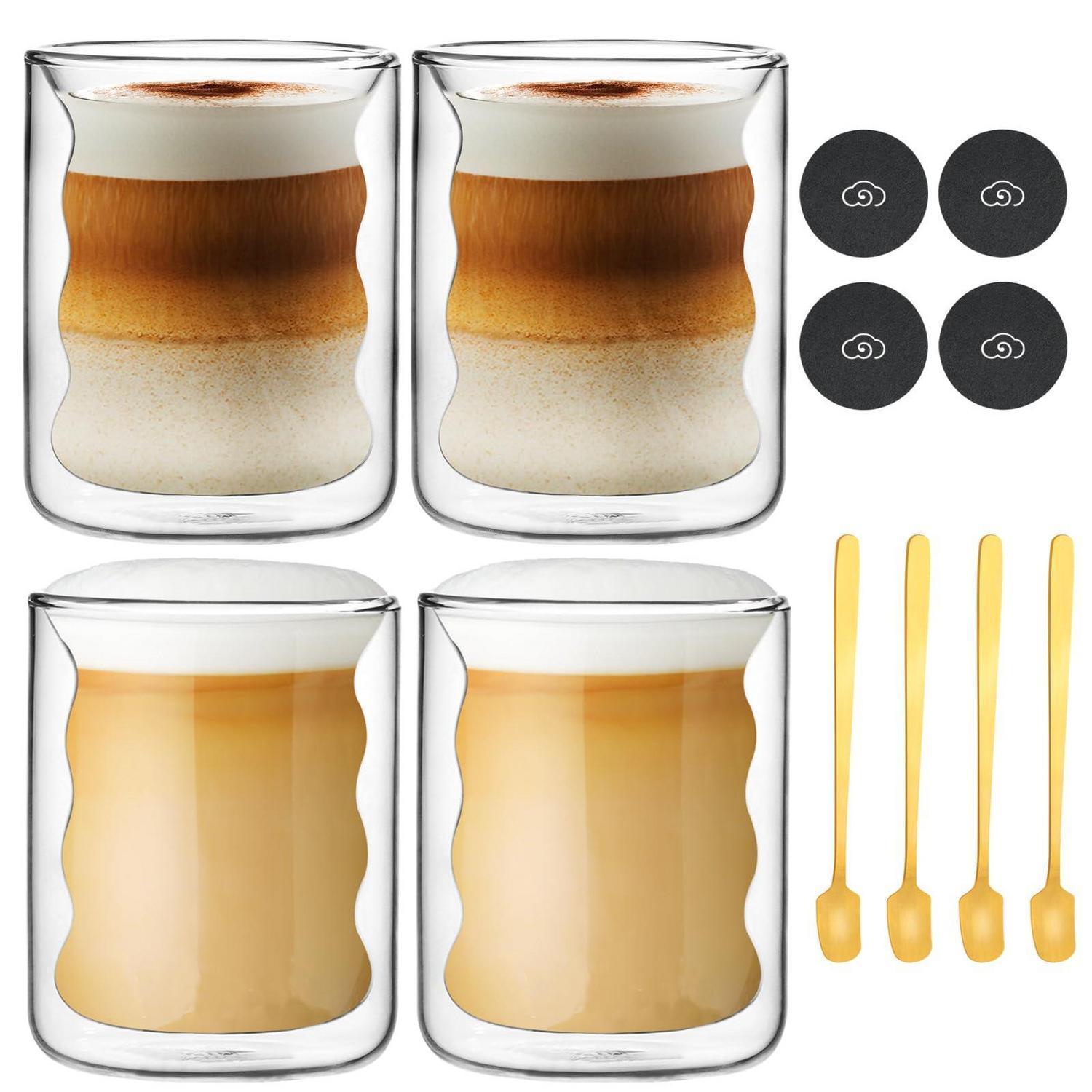 Doppelwandige Gläser Mit Löffel & Untersetzer, 200ml Spiral-kaffeegläser Für Latte Macchiato