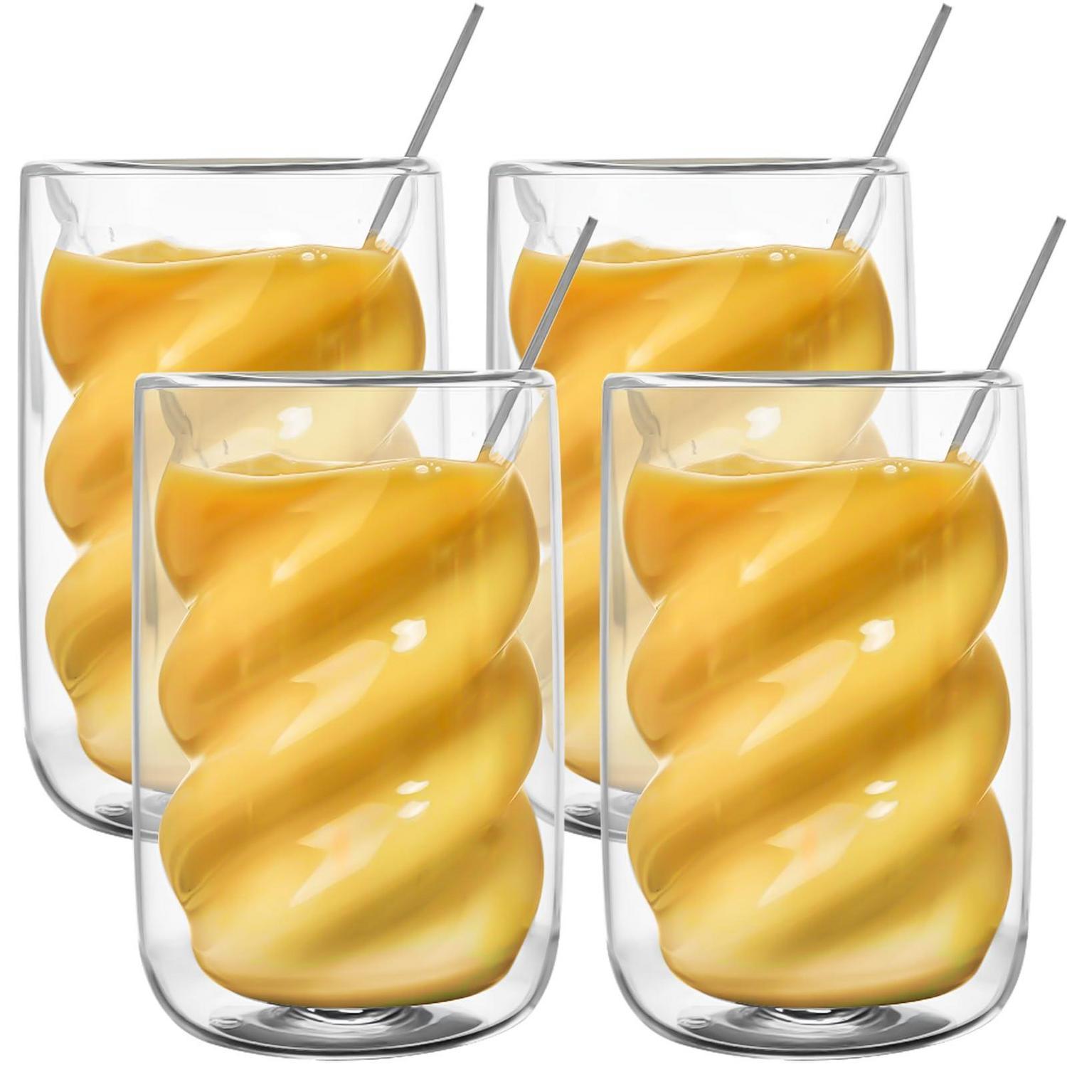 Doppelwandige Latte Macchiato Gläser 350ml, 4er Set Mit Löffeln
