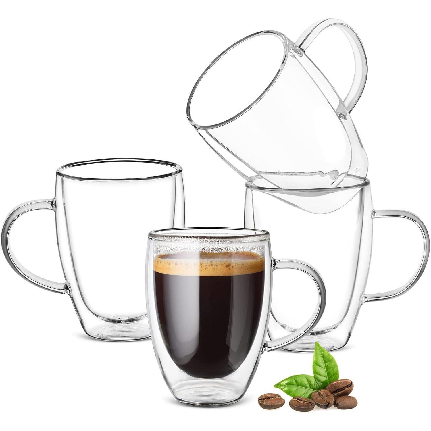 Doppelwandige Kaffeegläser 4er Set 350ml Mit Griff, Hitzebeständig