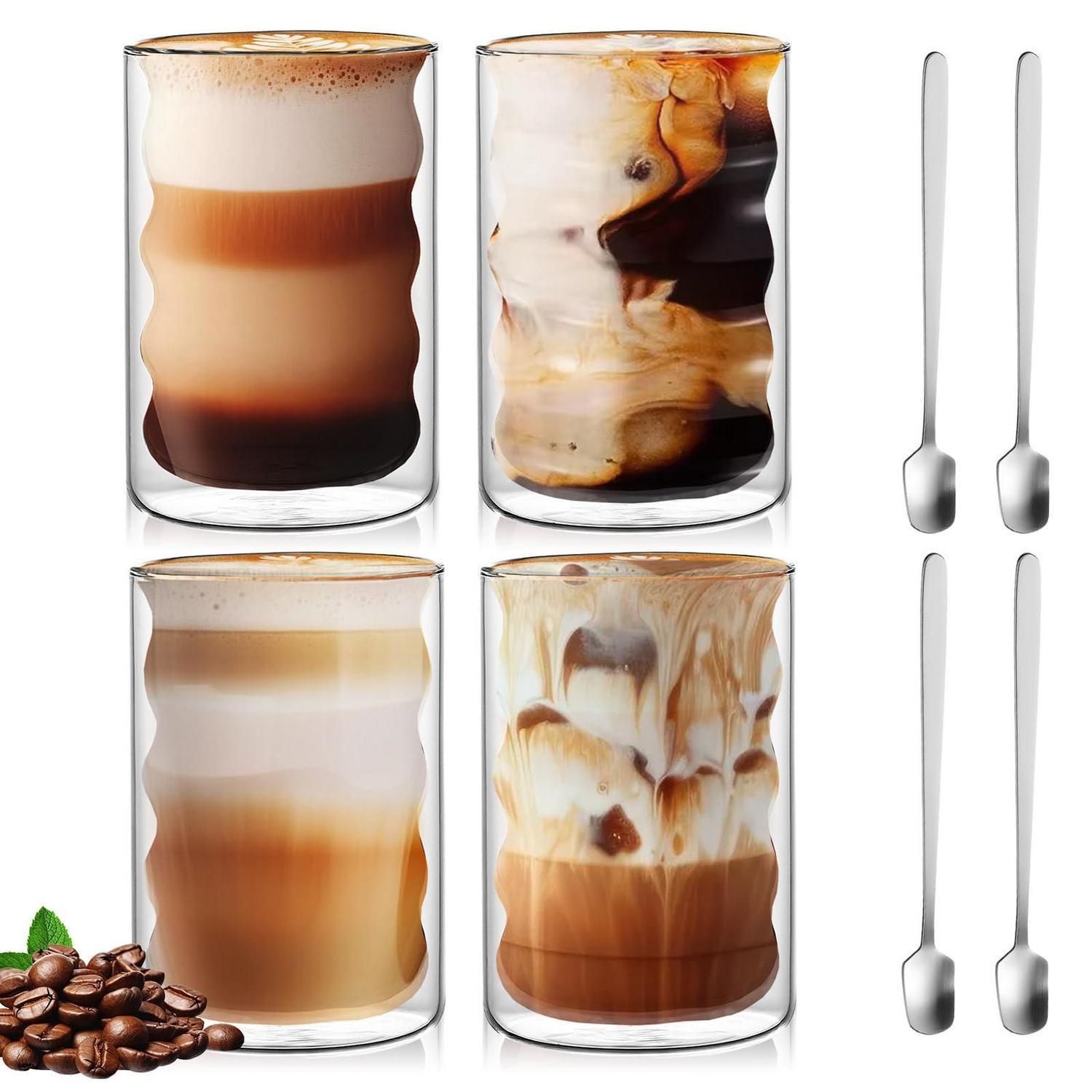 Doppelwandige Latte Macchiato Gläser 400ml 4er Set Mit Löffeln