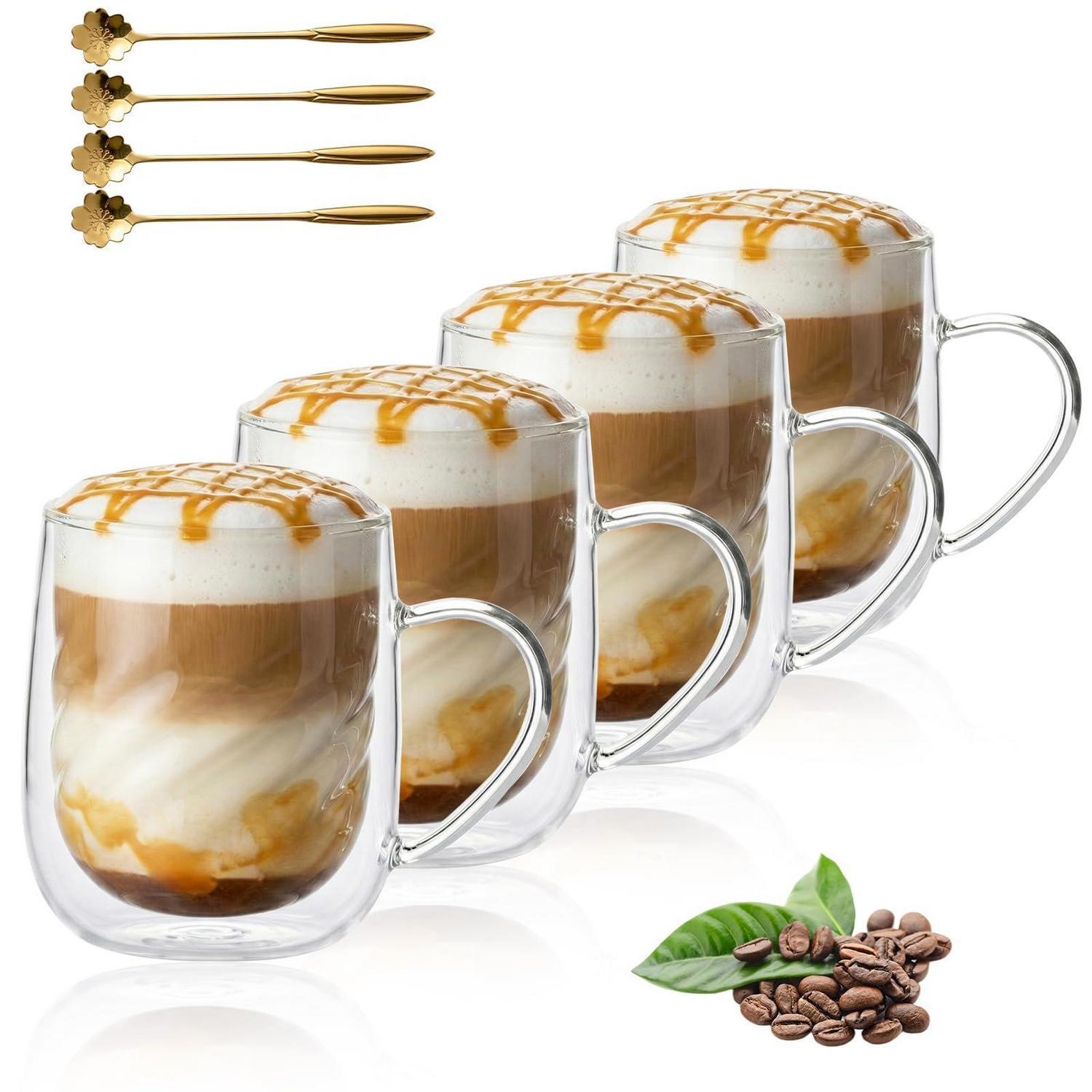 Doppelwandige Latte Macchiato Gläser 450ml Mit Henkel (4er Set) Inkl. Löffel