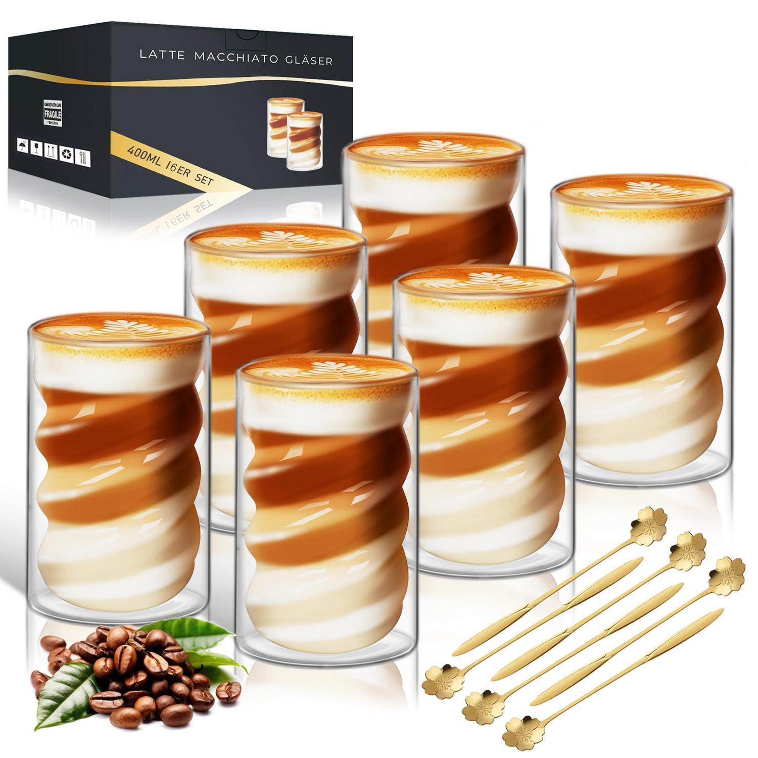 Latte Macchiato Gläser 6er Set 400ml Doppelwandig Mit Löffeln