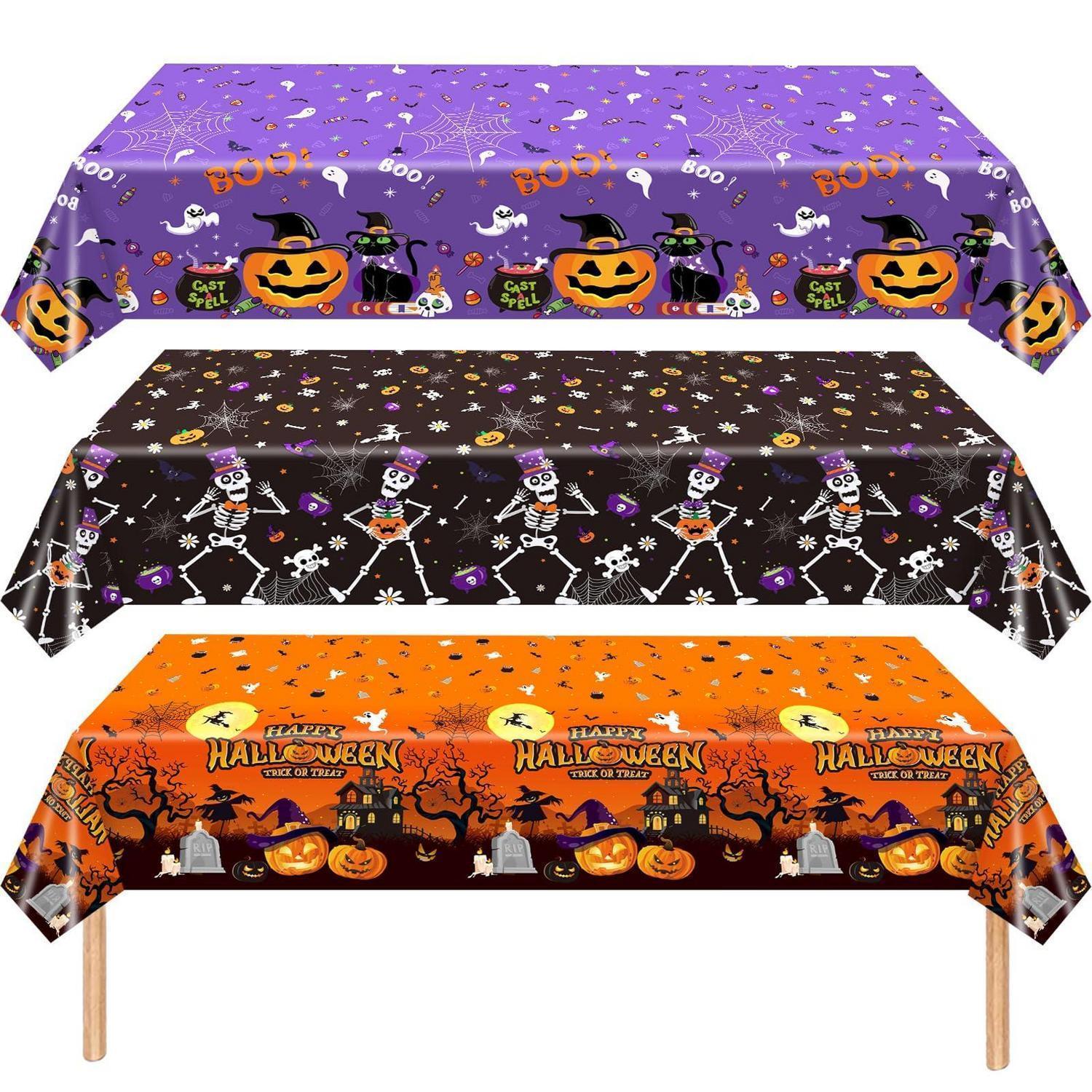 3er Pack Halloween Tischdecken 137x274 Cm Wasserdicht Spinnen Kürbis Partydeko