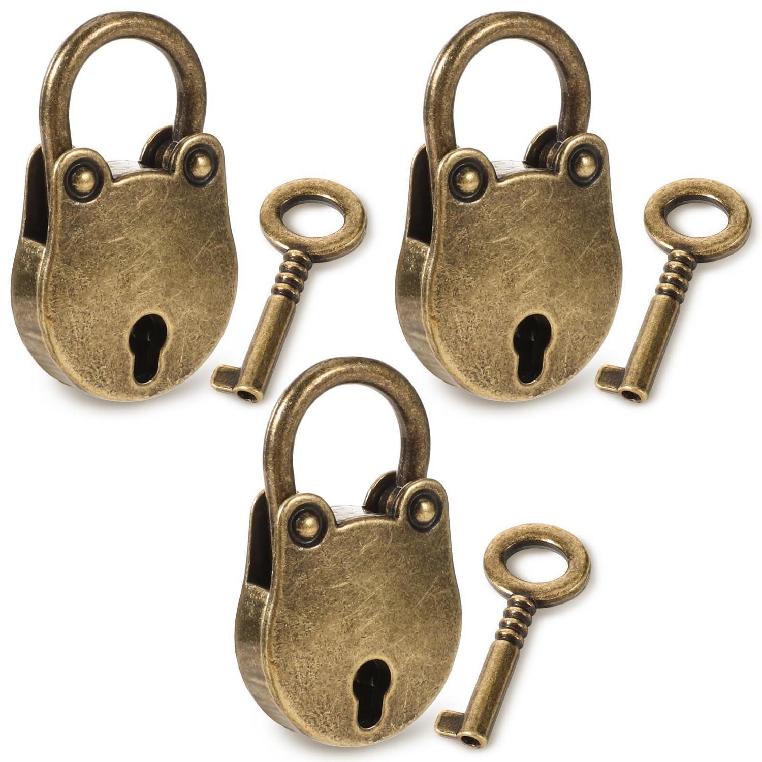 3er Set Mini-vorhängeschlösser Antik Bronze Mit Schlüssel