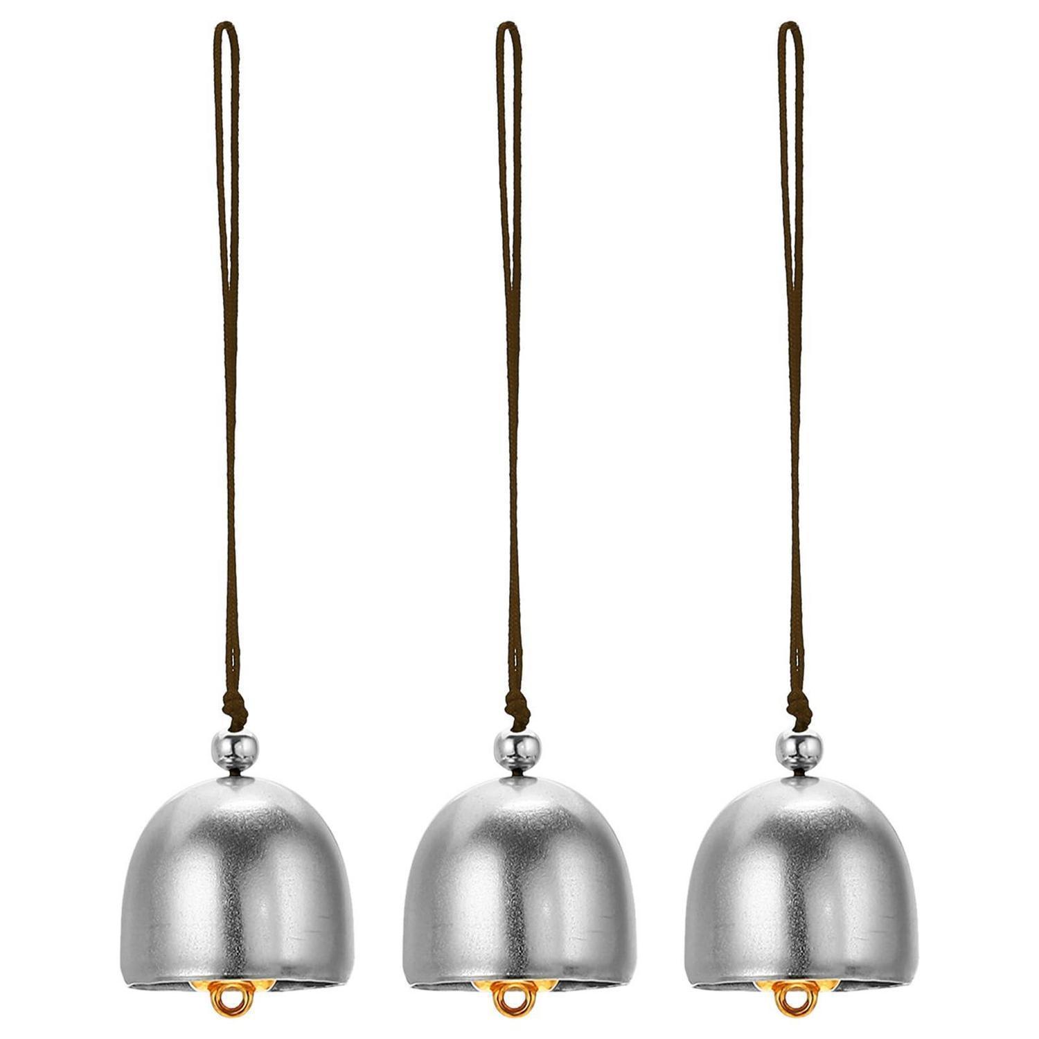 Windspiel 3er Set Metall Retro Chinesische Glocken Silber Braun 13cm