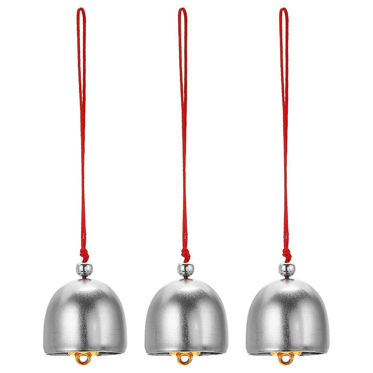 3er Set Windspiel Metall Retro Chinesische Glocken Silber Rot 13cm