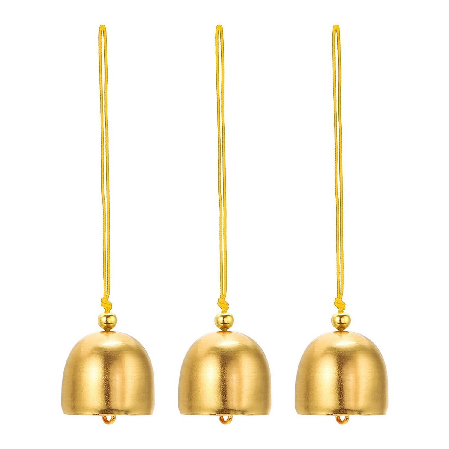3er Set Windspiel Metall Retro Chinesische Glocken Goldgelb 13cm Länge