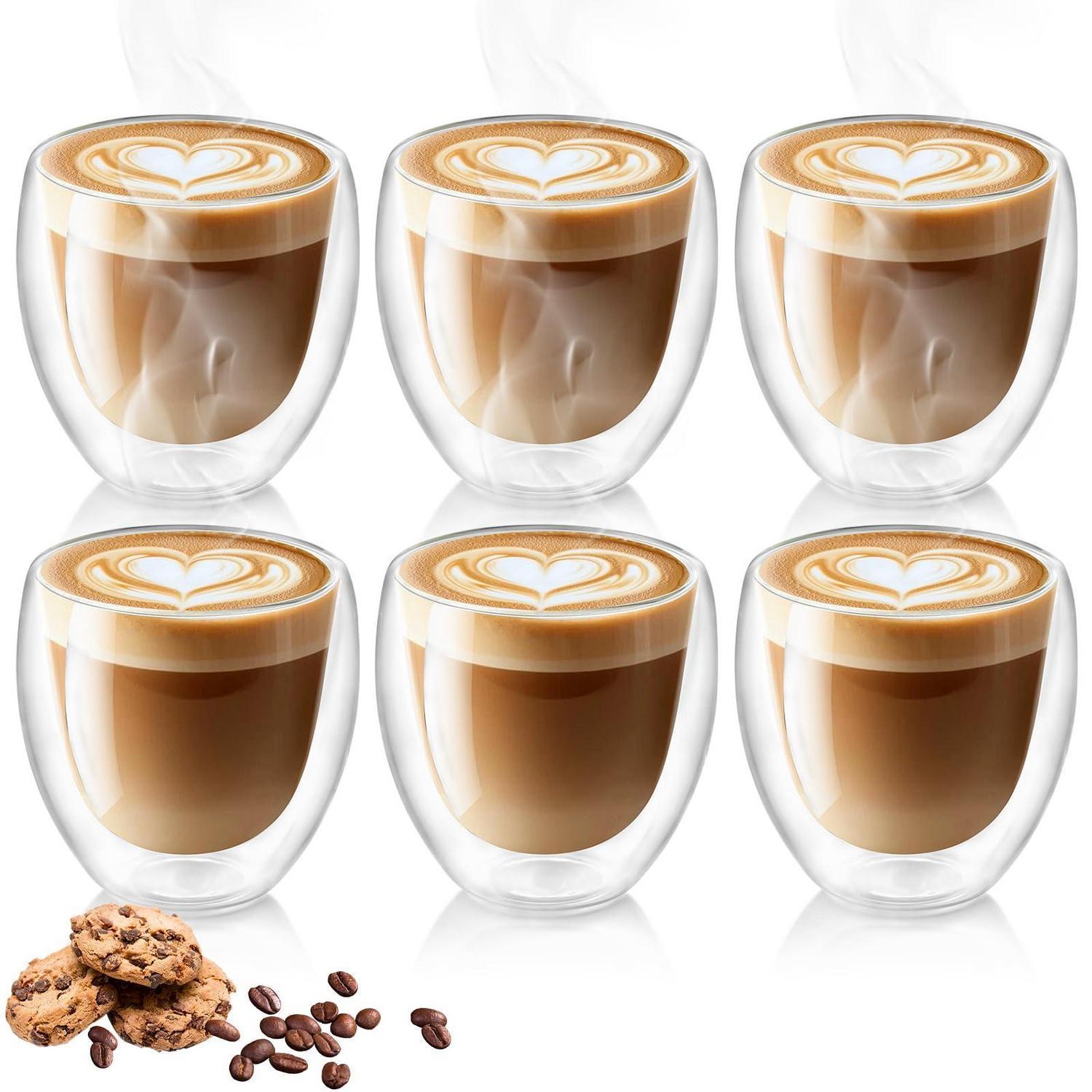 Cappuccino Tassen 6er Set, 250ml Doppelwandig, Thermogläser, Hitzebeständig
