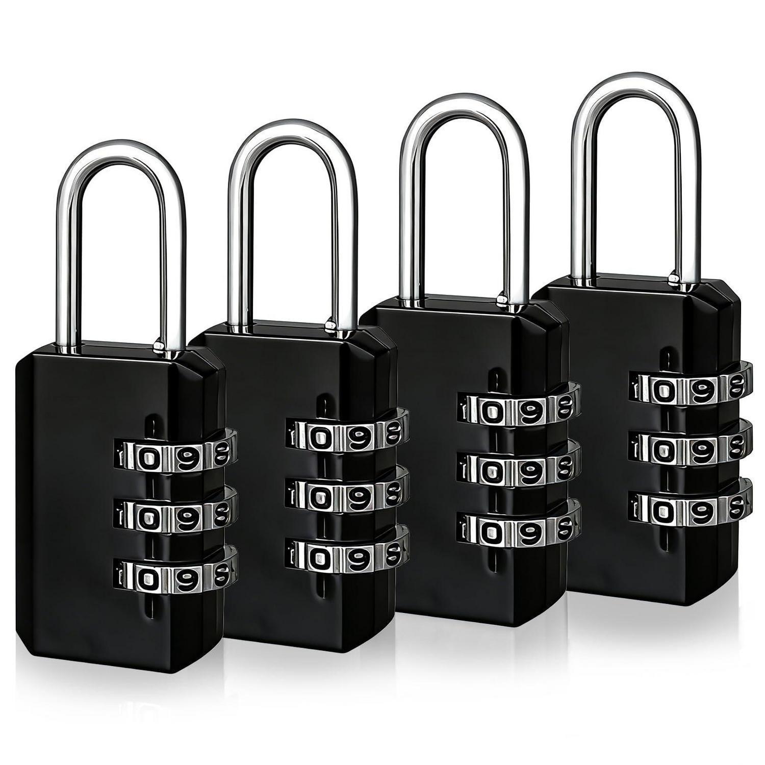 4er-pack Zahlenschloss Klein, 3-stellig, Für Koffer, Fitnessstudio, Reisen, Schwarz