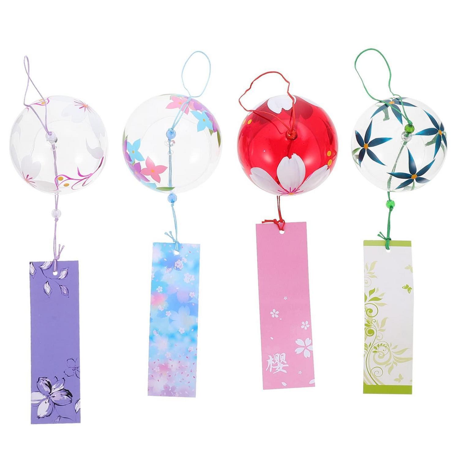 Glas Windspiel 4er Set Bunt Transparent Handgefertigt Mit Klarem Klang Für Garten & Wohnzimmer