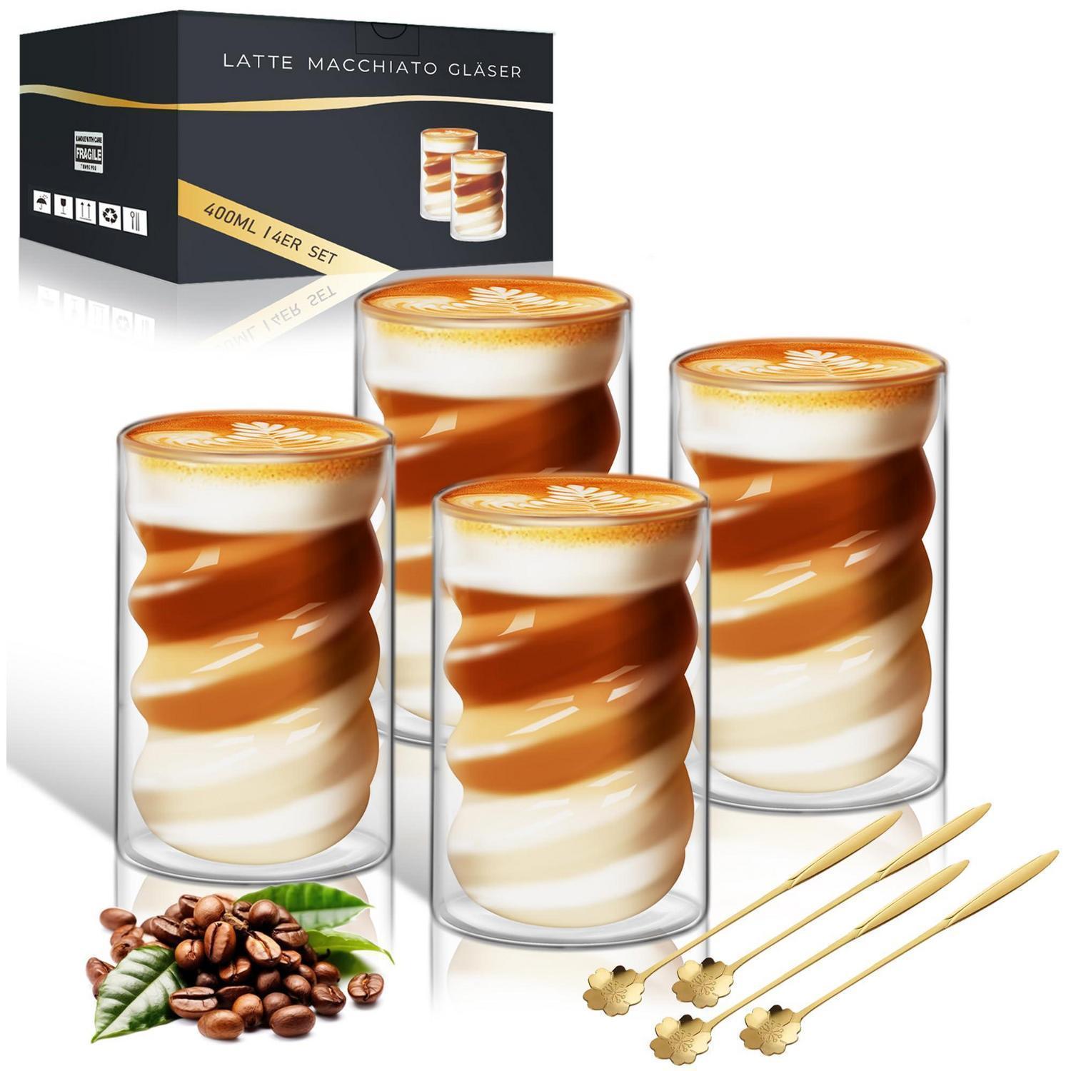 Latte Macchiato Gläser 4er Set 400ml Doppelwandig Mit Spiraldesign Und Löffeln