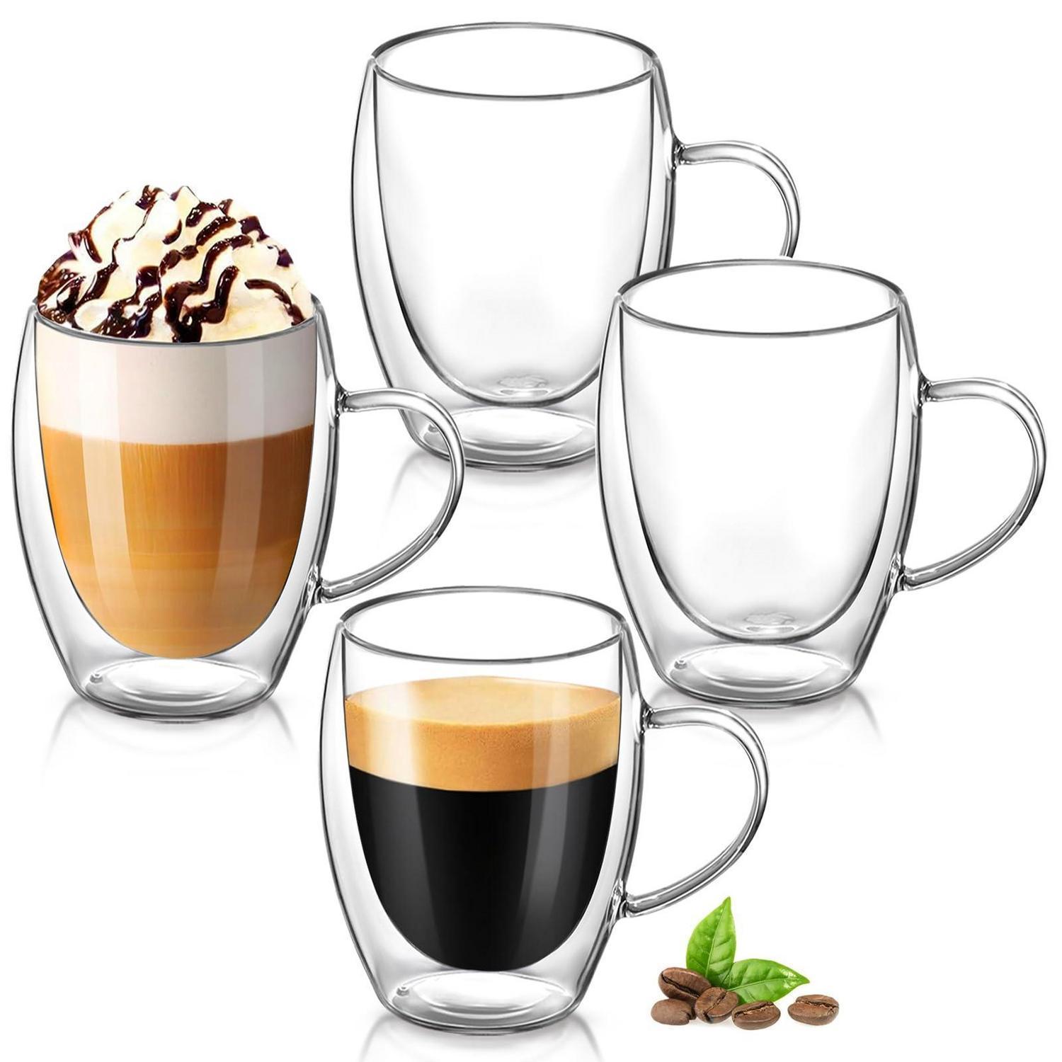 Doppelwandige Kaffeebecher 4er Set 350ml Mit Henkel, Borosilikatglas