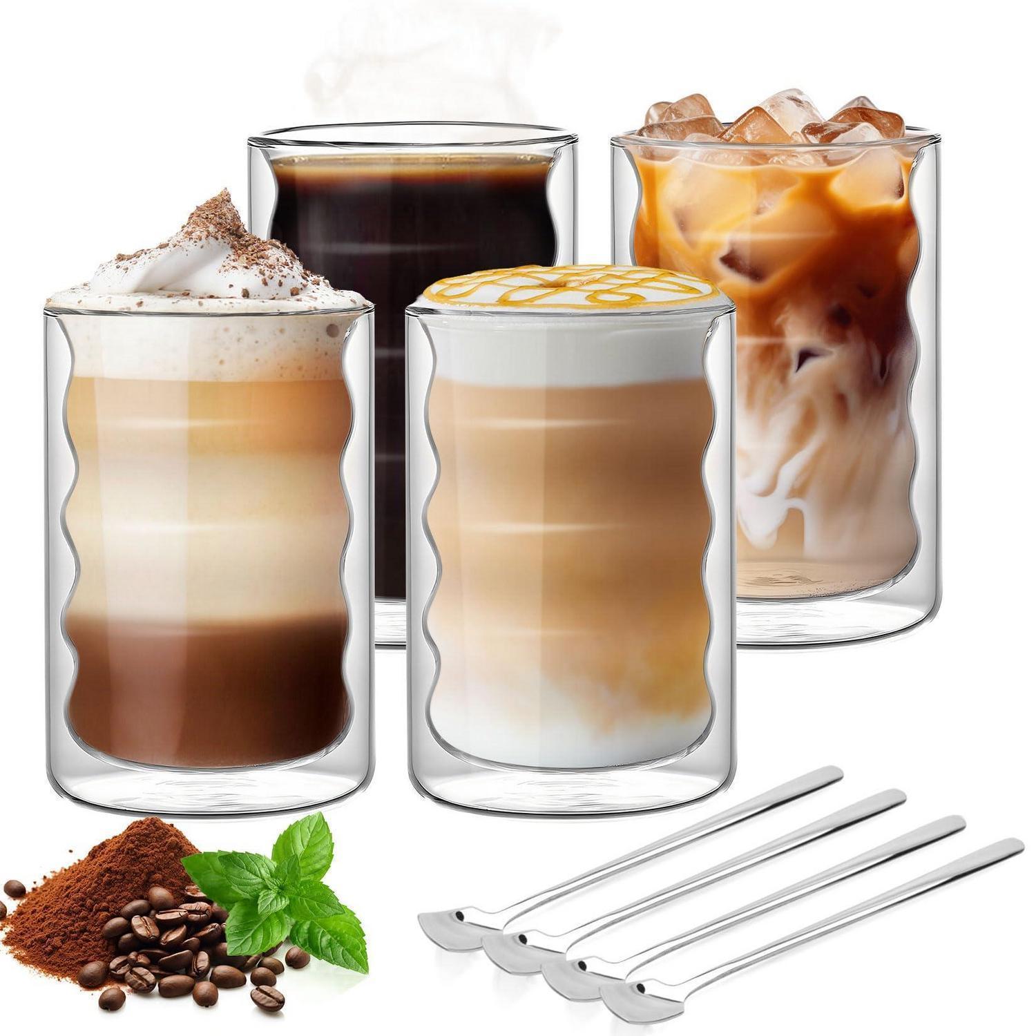 4er Set Latte Macchiato Gläser Doppelwandig 350ml Mit Löffeln