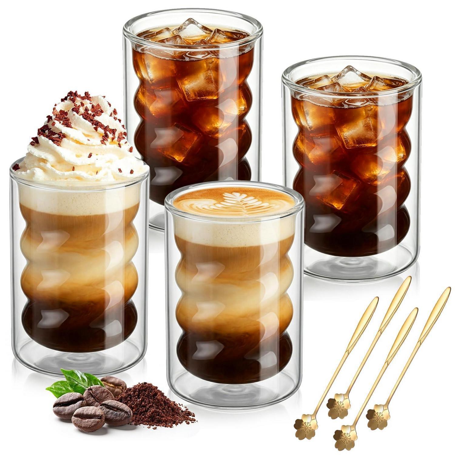 4er Set Latte Macchiato Gläser 350ml, Doppelwandig, Borosilikatglas, Mit 4 Löffeln