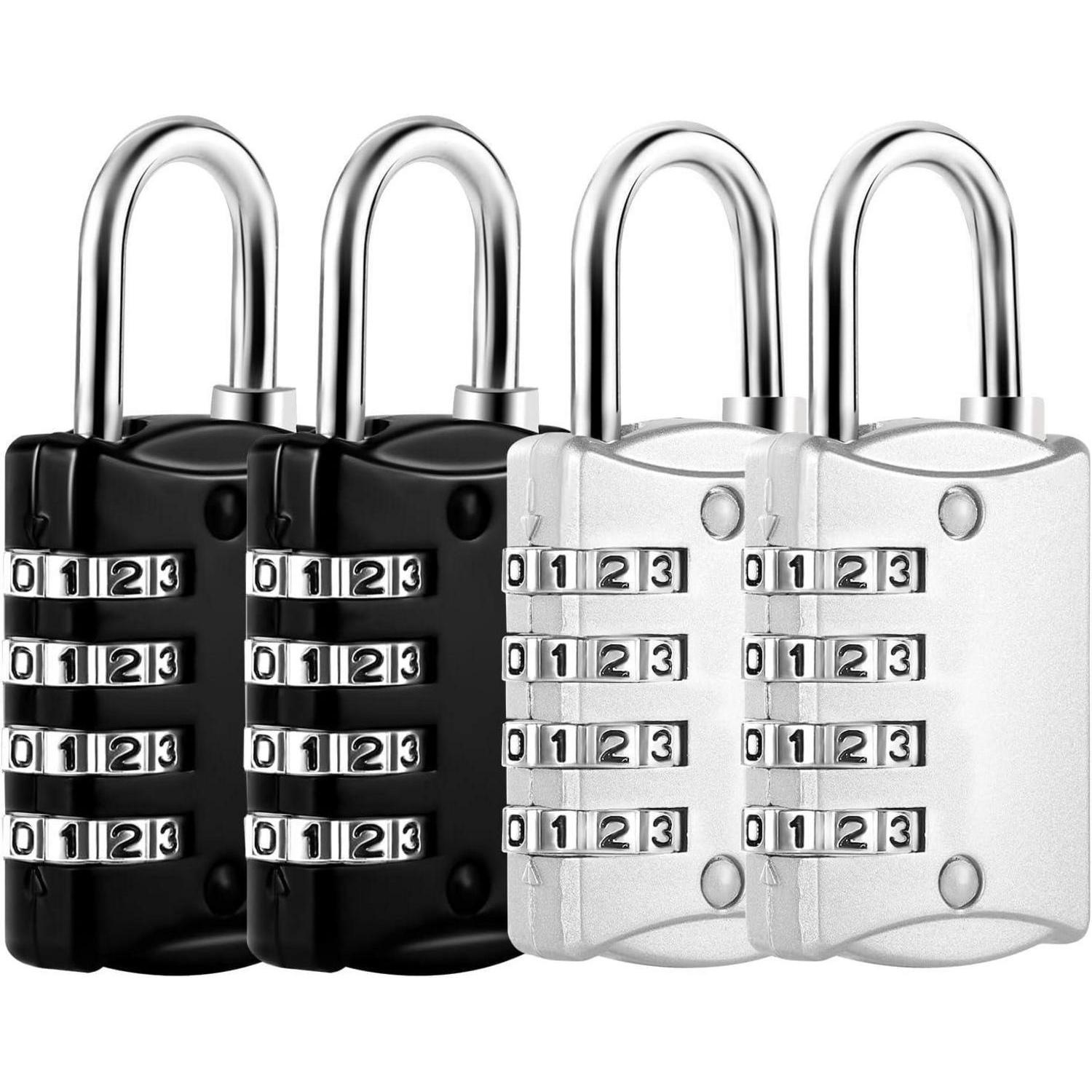4er Set Zahlenschloss Vorhängeschloss 4-stellig Klein Für Gepäck, Spind, Rucksack (schwarz, Silber)