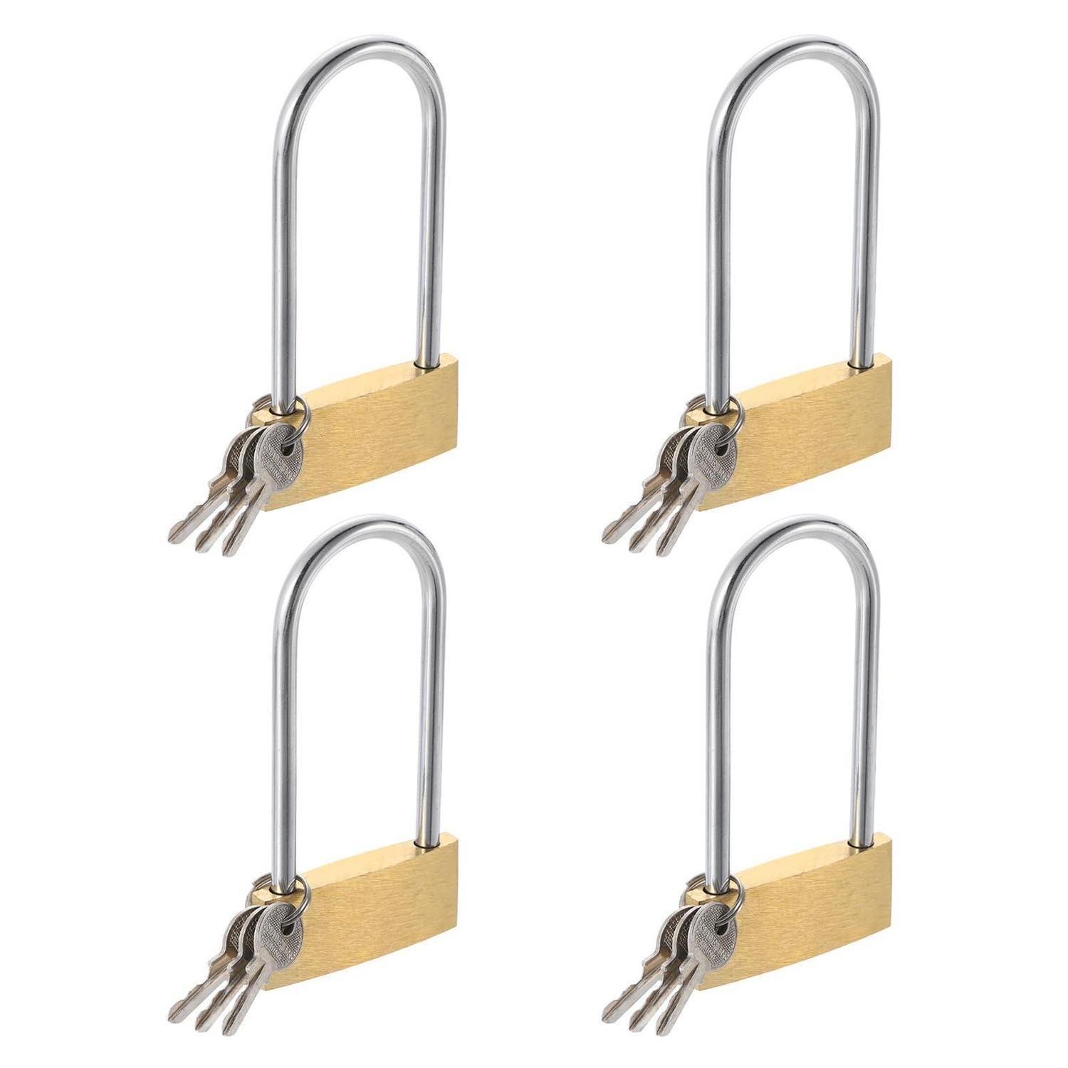 4x Messing Vorhängeschloss Mit Langem Bügel, Wasserdicht, Rostfrei, Inkl. Schlüssel