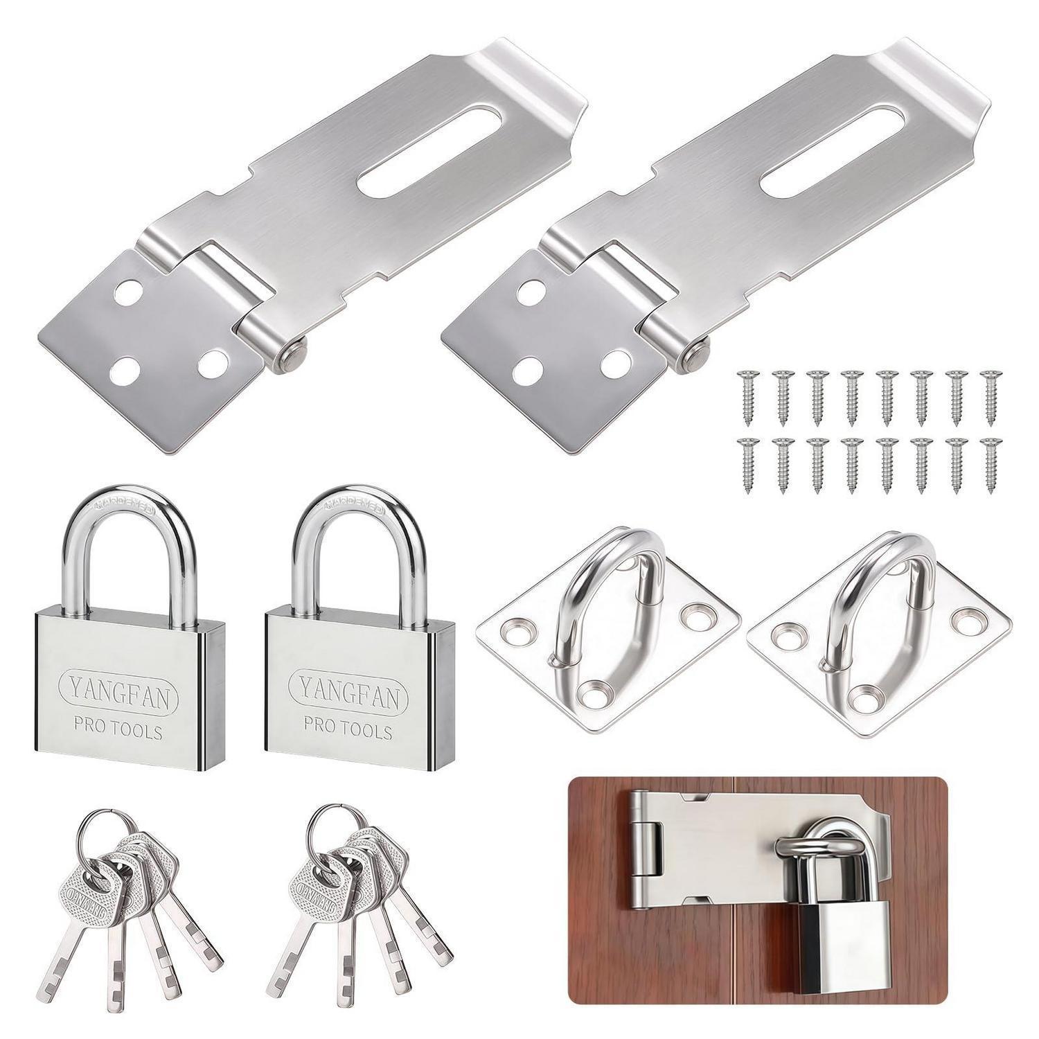 2er Set Edelstahl Riegelschloss Haspe Mit Vorhängeschloss & Schrauben