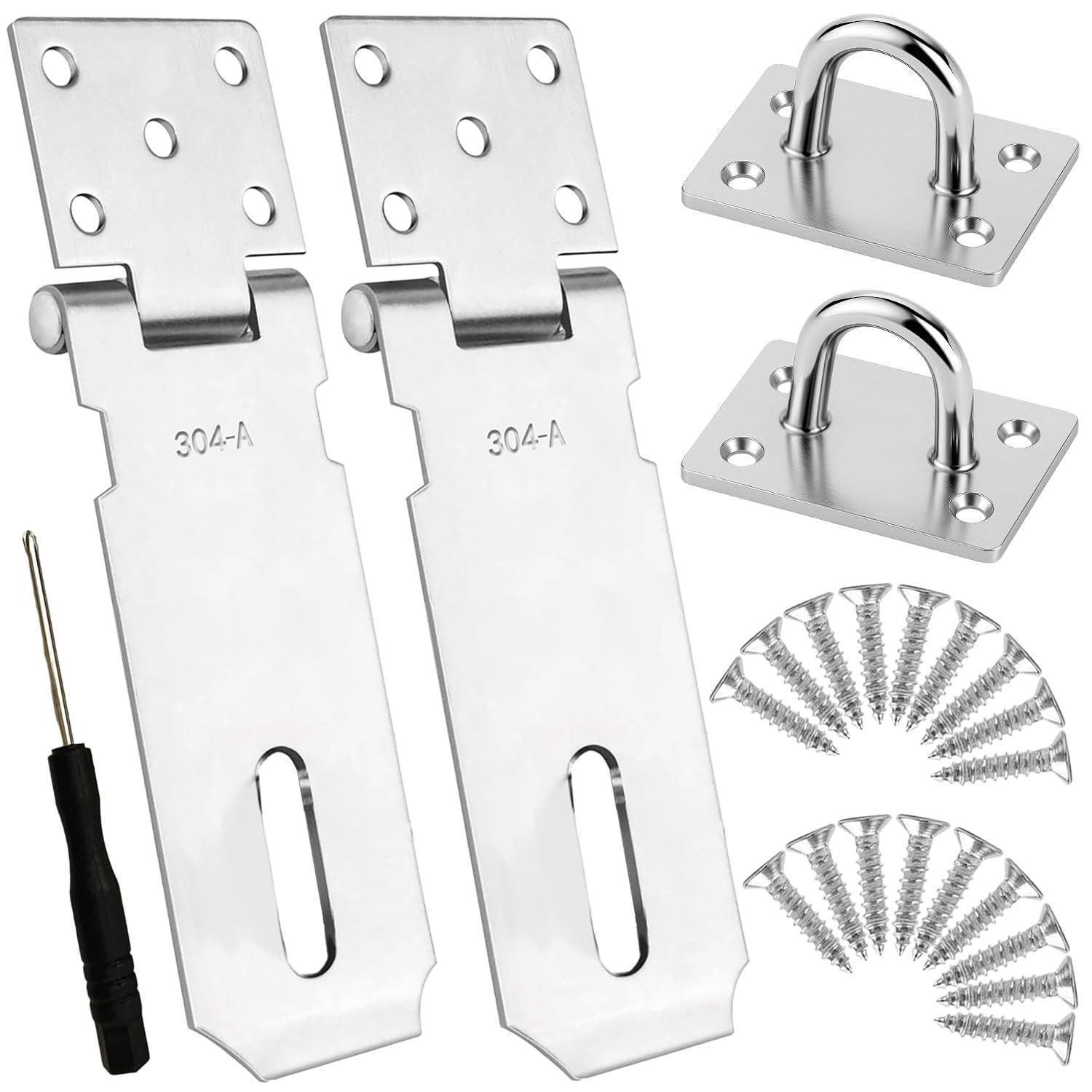 2x Edelstahl Vorhängeschloss Haspe 4 Zoll, Heavy Duty Riegelschloss Für Außentüren