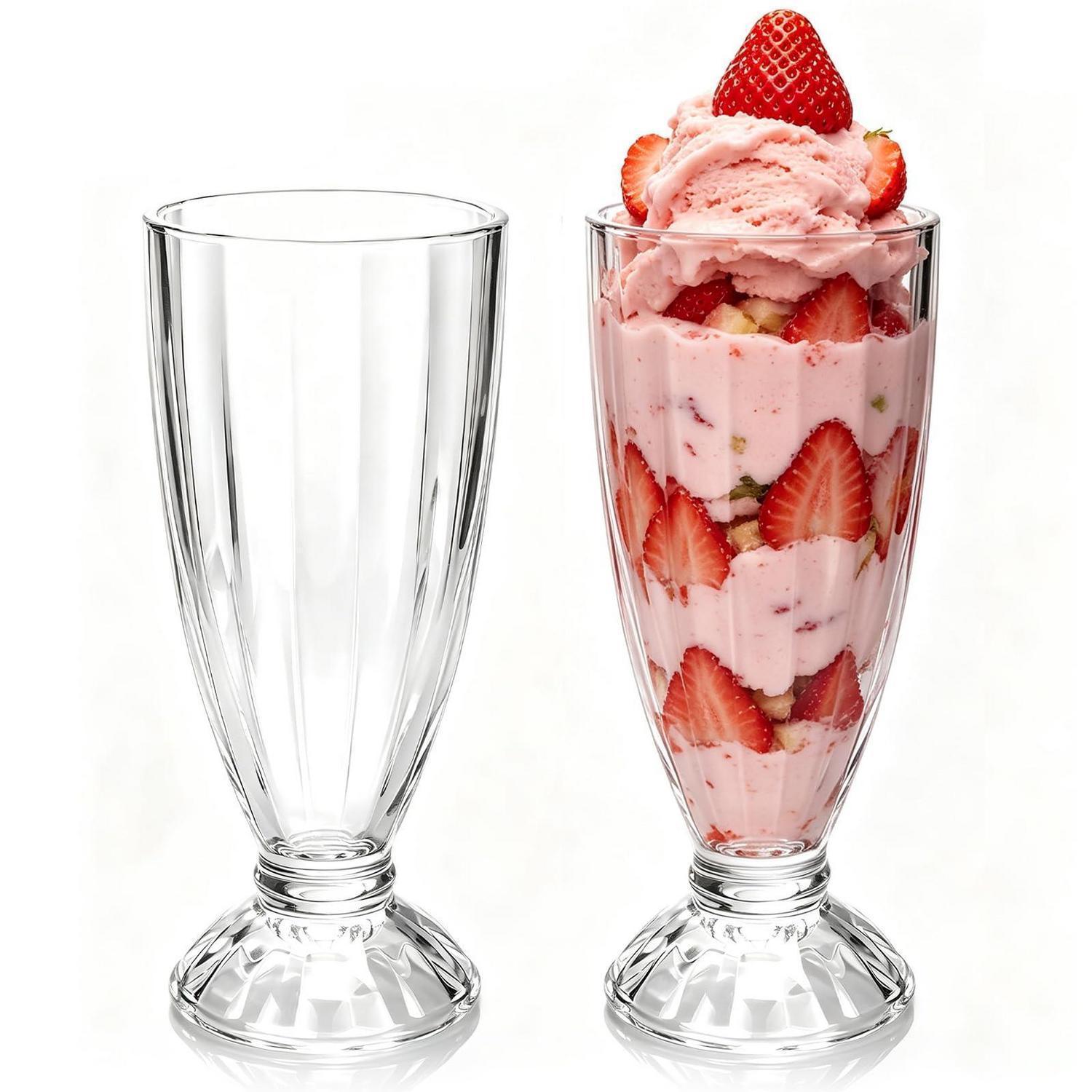 2er Set Eisbecher 350ml Mit Rillen Für Eiskaffee, Milchshake & Dessert