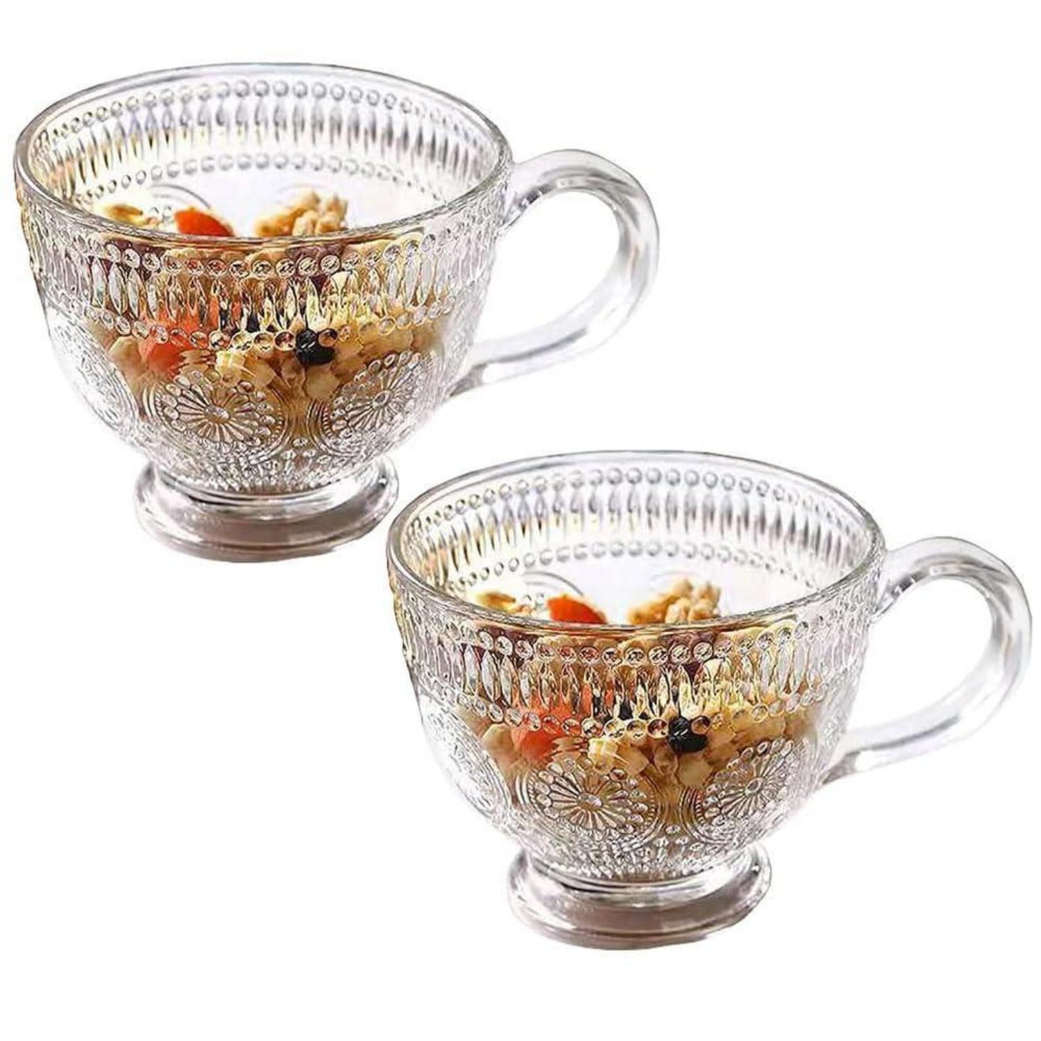 2er Set Kristallglas Kaffeebecher 350ml Mit Henkel, Vintage Sonnenblumen Design