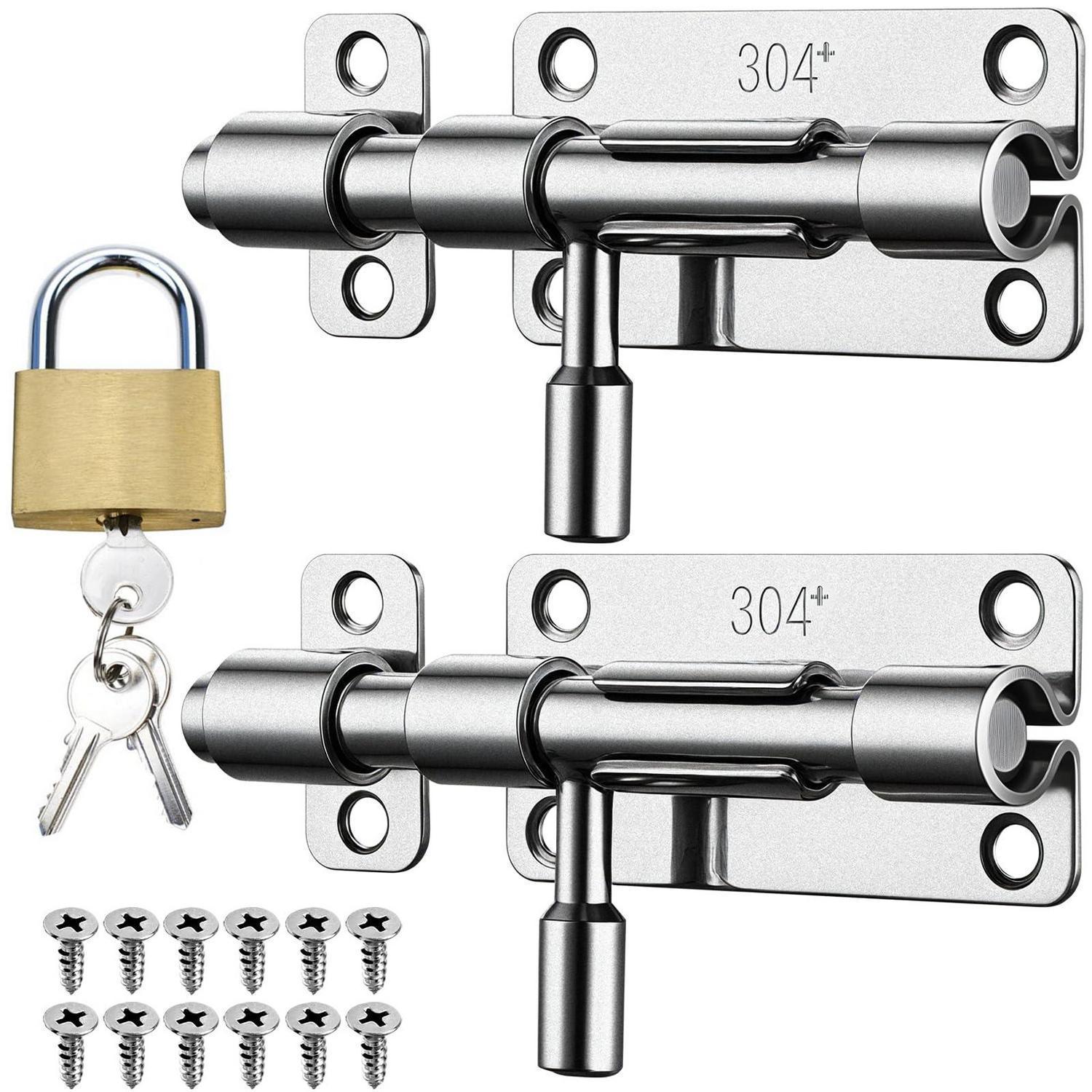 2er Set Türriegel Edelstahl 304 Mit Vorhängeschloss Für Türen & Fenster