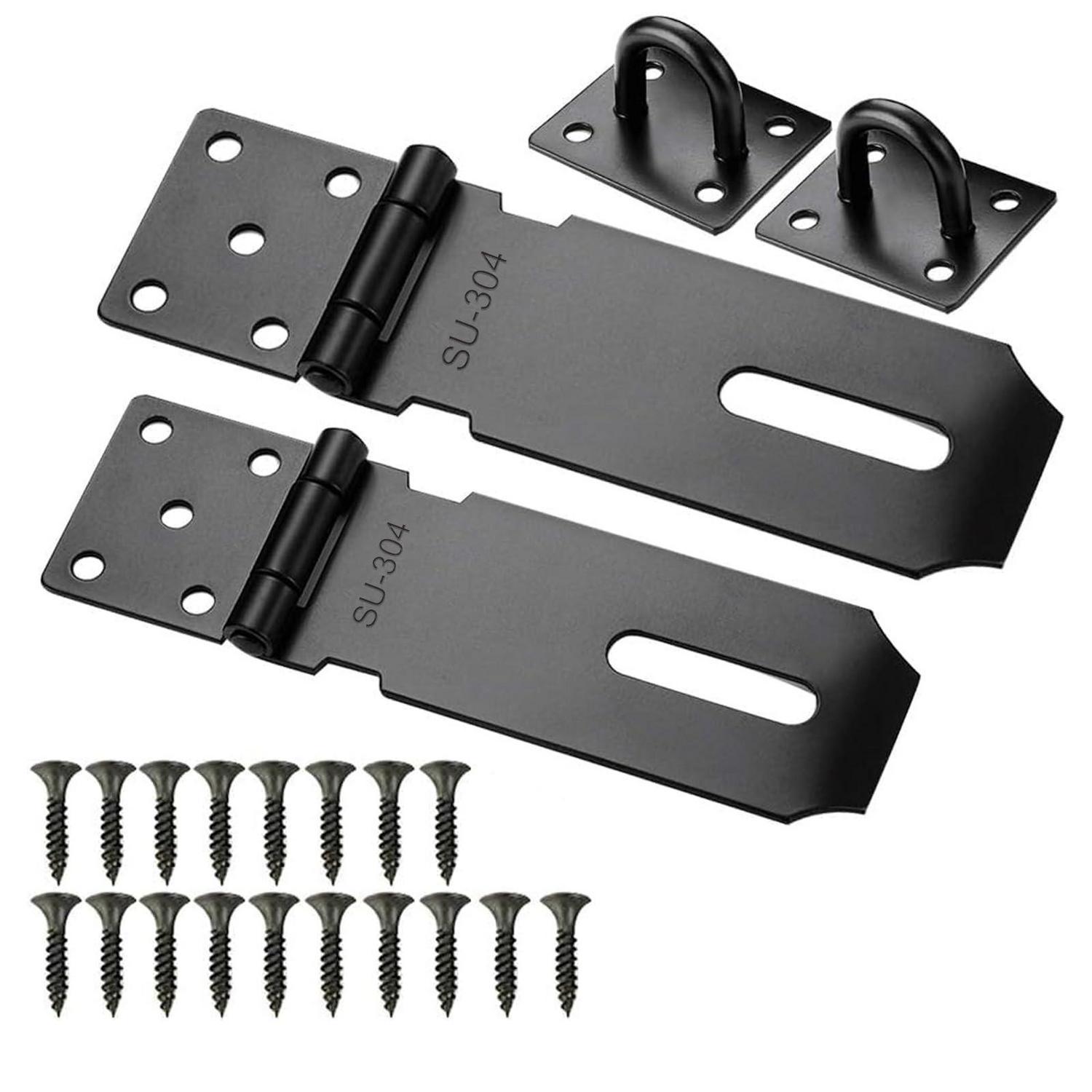 2er Set Vorhängeschloss Haspen 4 & 5 Zoll, Edelstahl Türriegel Schwarz