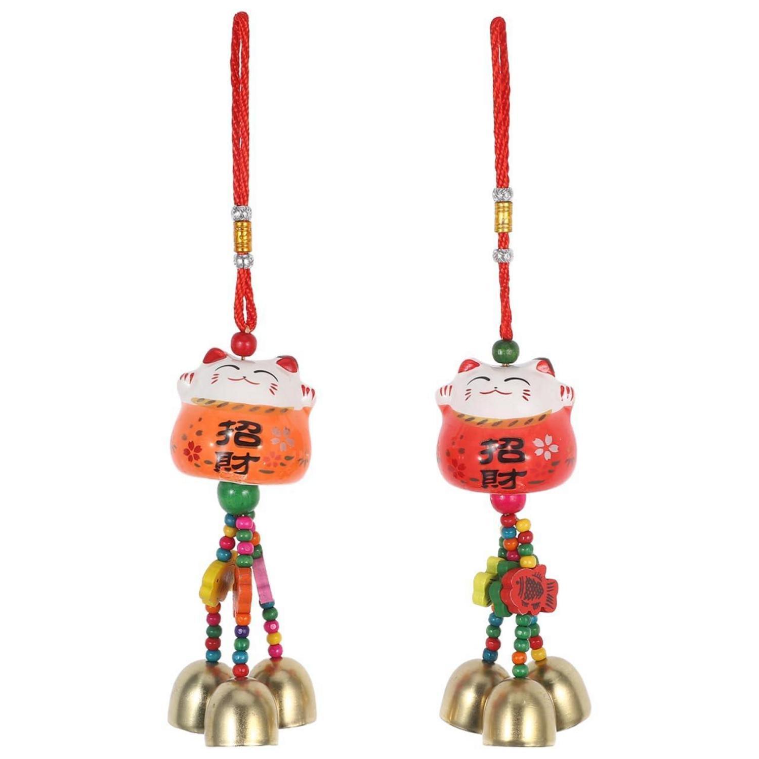 2er Set Maneki Neko Windspiel Japanischer Stil Glückskatze Glockenspiel Hängende Deko