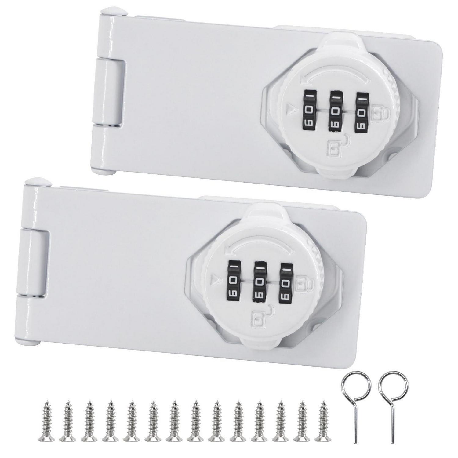 2er Set Zahlenschloss Haspe 10,2cm Weiß Für Tor & Schrank, Schlüssellos