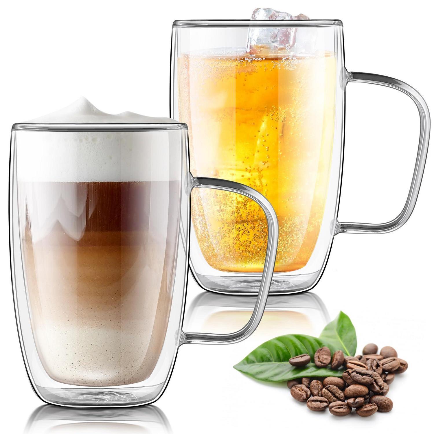 2er Set Doppelwandige Kaffeegläser 500ml Mit Griff, Borosilikatglas, Thermogläser