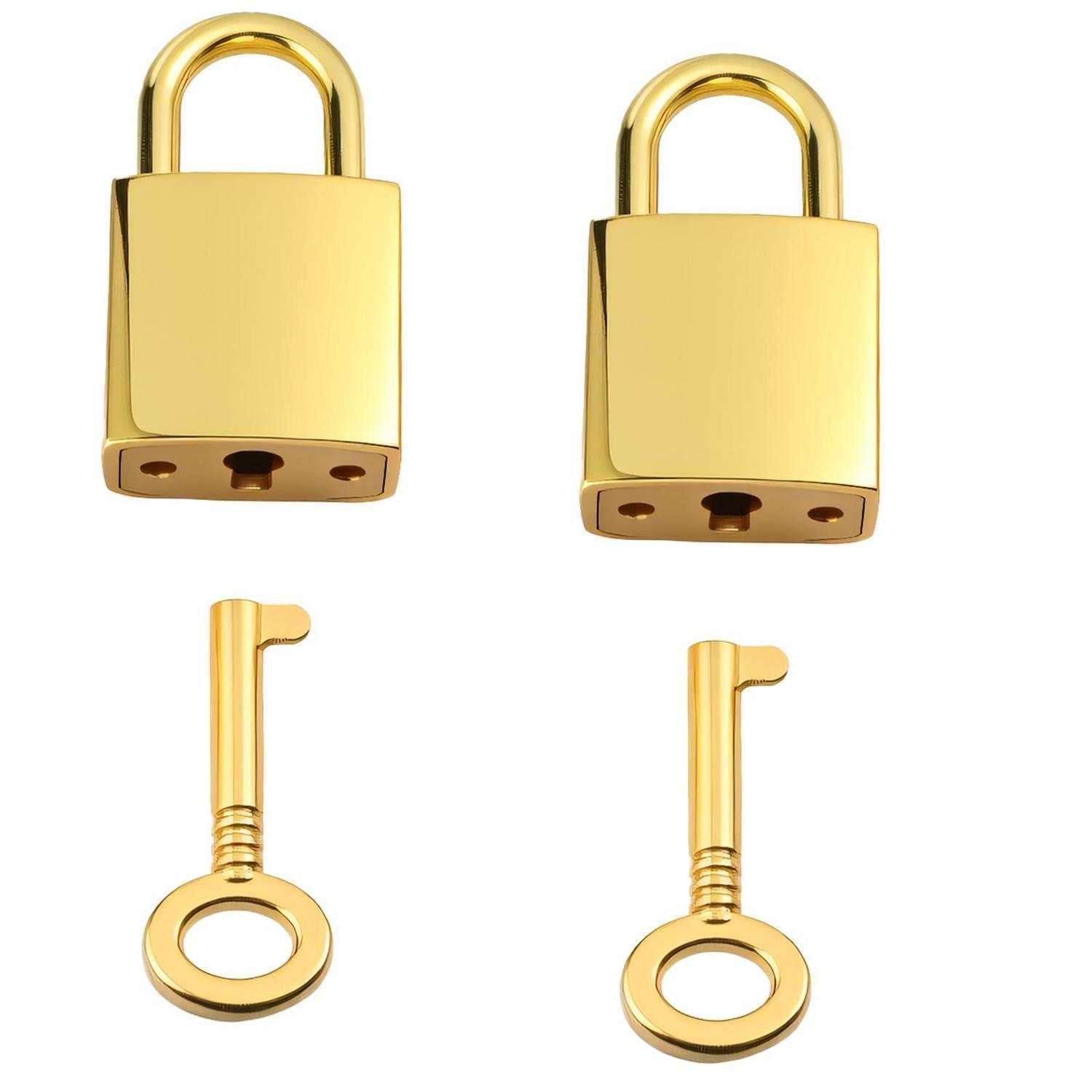 2x Kleine Vorhängeschlösser Mit Schlüssel, Gold, Für Koffer & Schränke