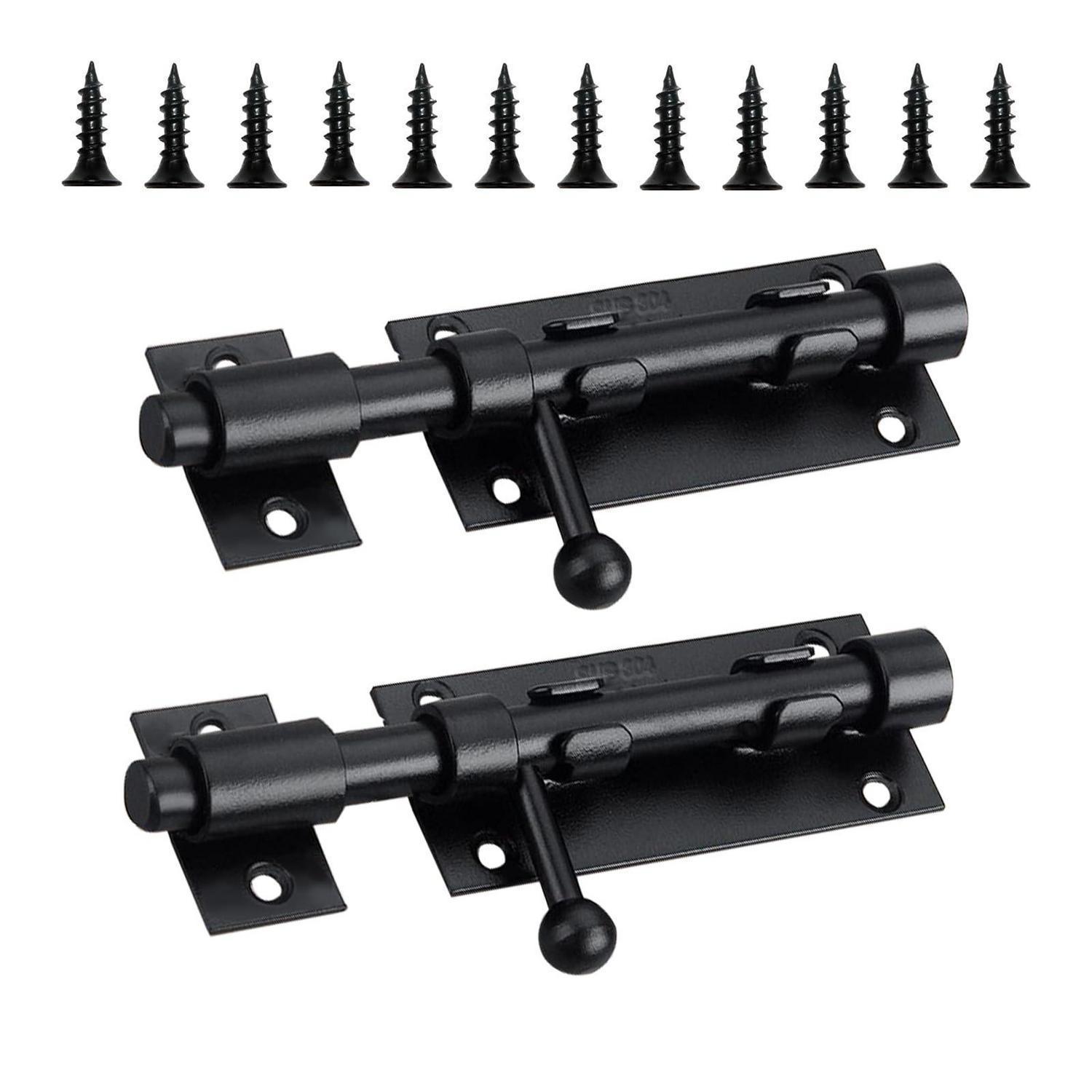 2er Set Türriegel 105mm Edelstahl Schwarz Mit Vorhängeschlossloch