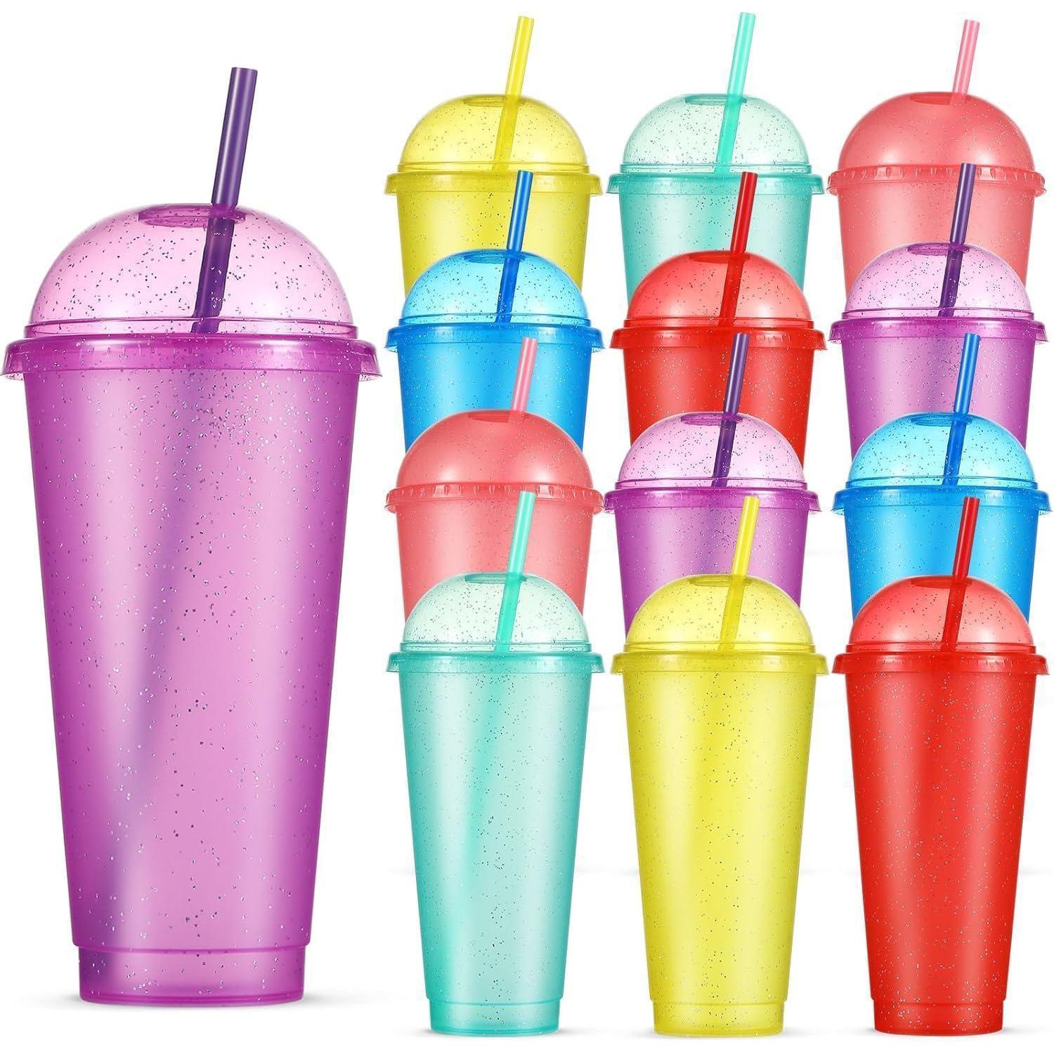 12er Set Bunte Glitzer Becher 710ml Mit Deckel Und Strohhalm, Wiederverwendbar