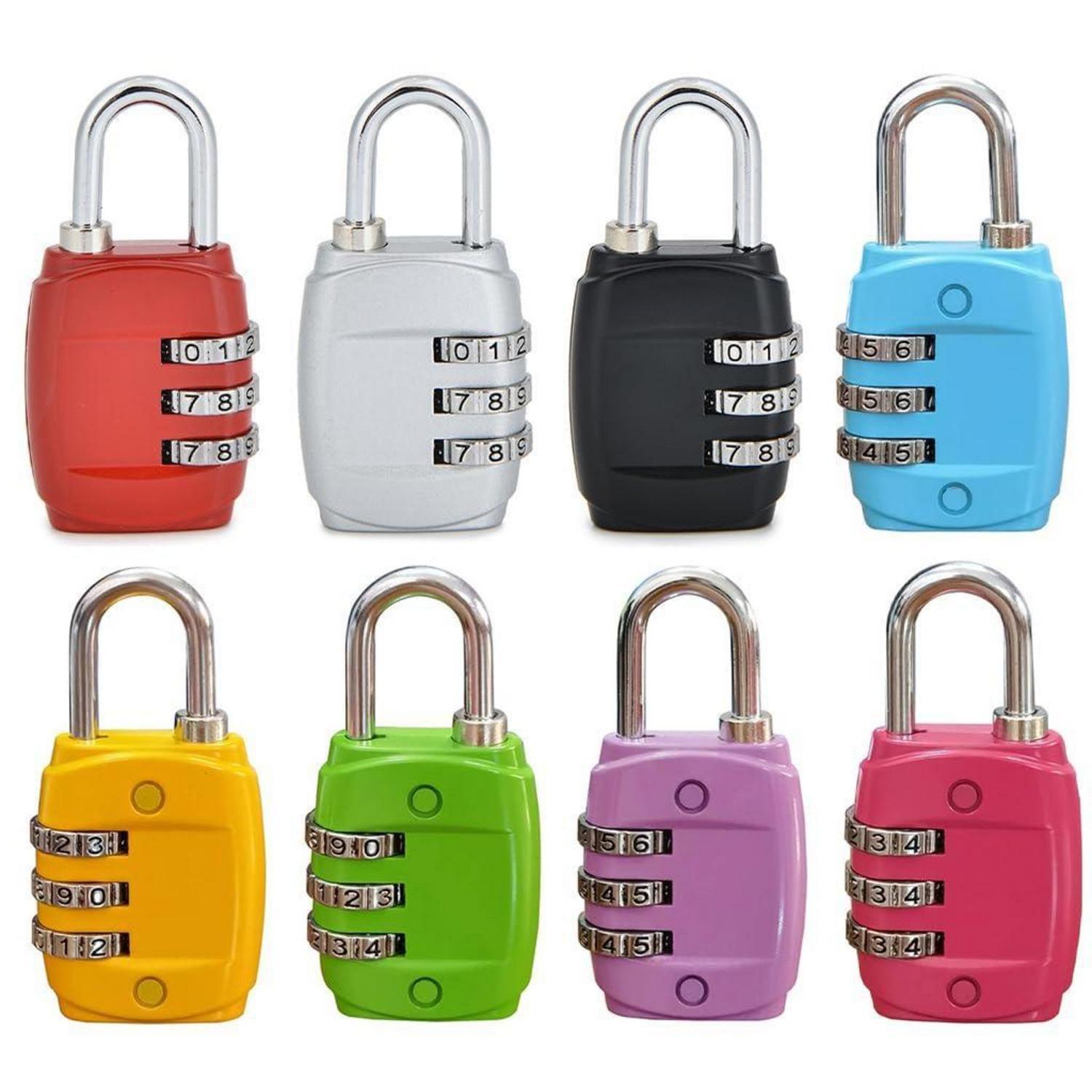 8er Set Zahlenschloss 3-stellig, Robust, Für Gepäck, Schrank, Tasche, 8 Farben