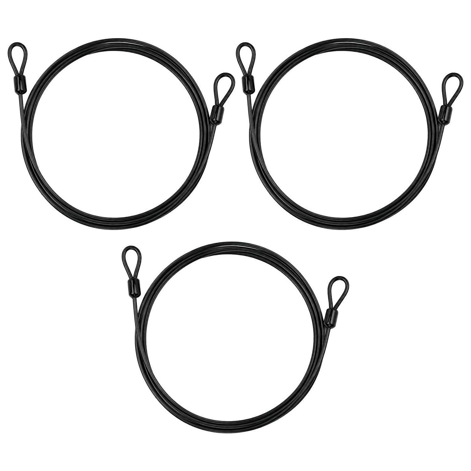 3er Set Stahlseil Mit Ösen, 2m X 4mm, Schwarz, Ummantelt