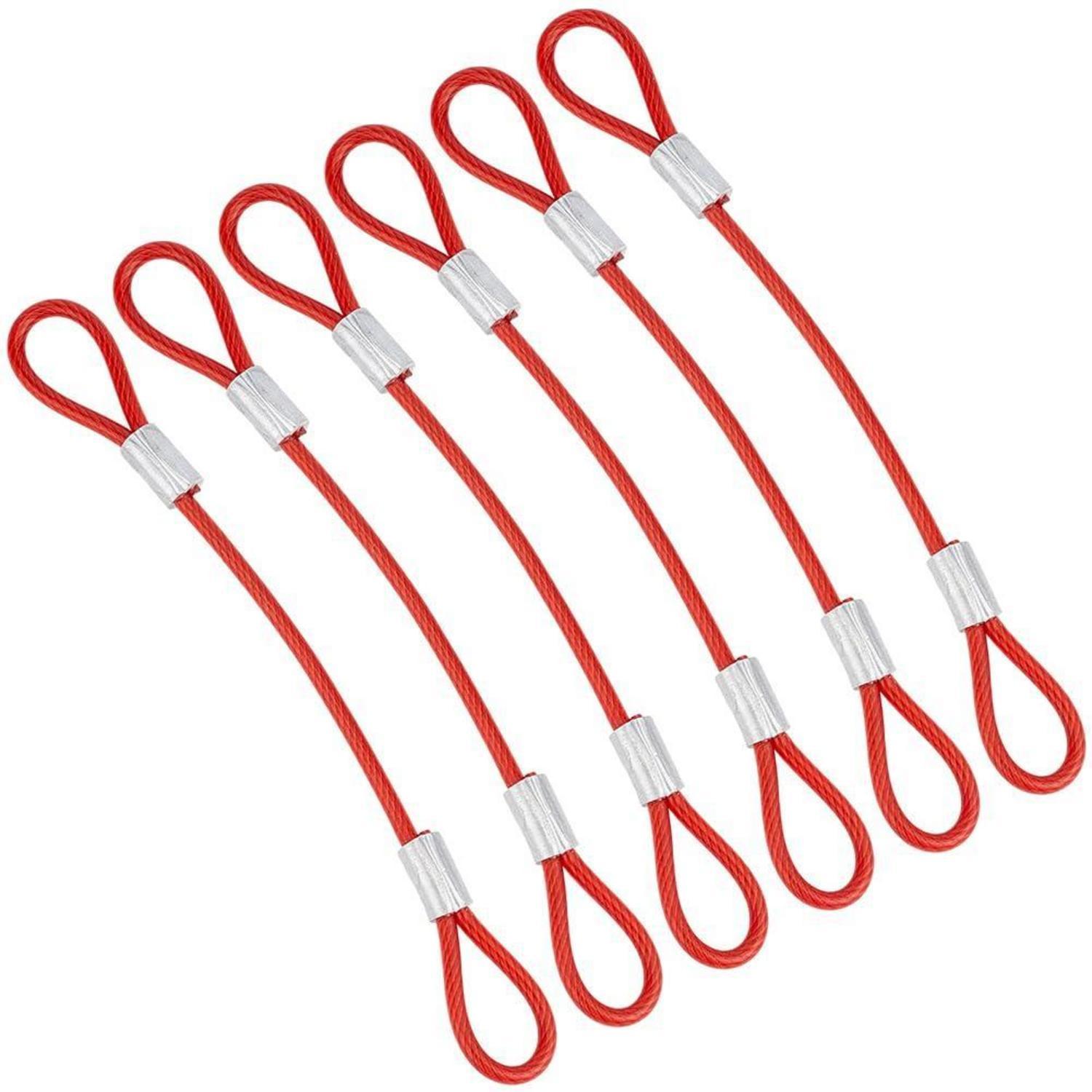 6x Stahlseil Mit Schlaufen 15,5cm, 3mm Durchmesser, Rot Beschichtet