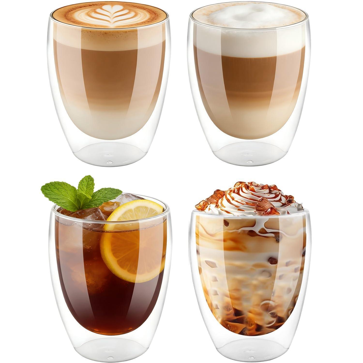 Doppelwandige Gläser 4er Set 250ml Für Cappuccino, Latte Macchiato, Kaffee, Tee