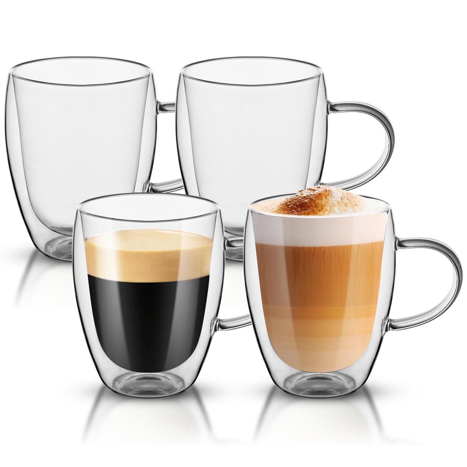 4er Set Doppelwandige Kaffeegläser Mit Henkel, 350ml Borosilikatglas Für Latte Macchiato & Tee