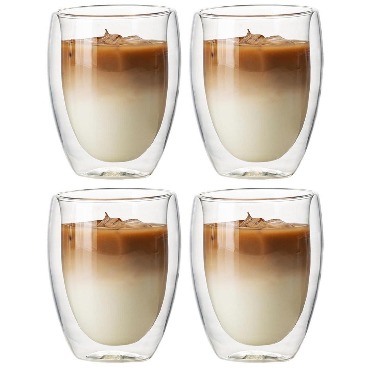 Doppelwandige Gläser 350ml, 4er Set, Latte Macchiato & Kaffeebecher, Spülmaschinenfest