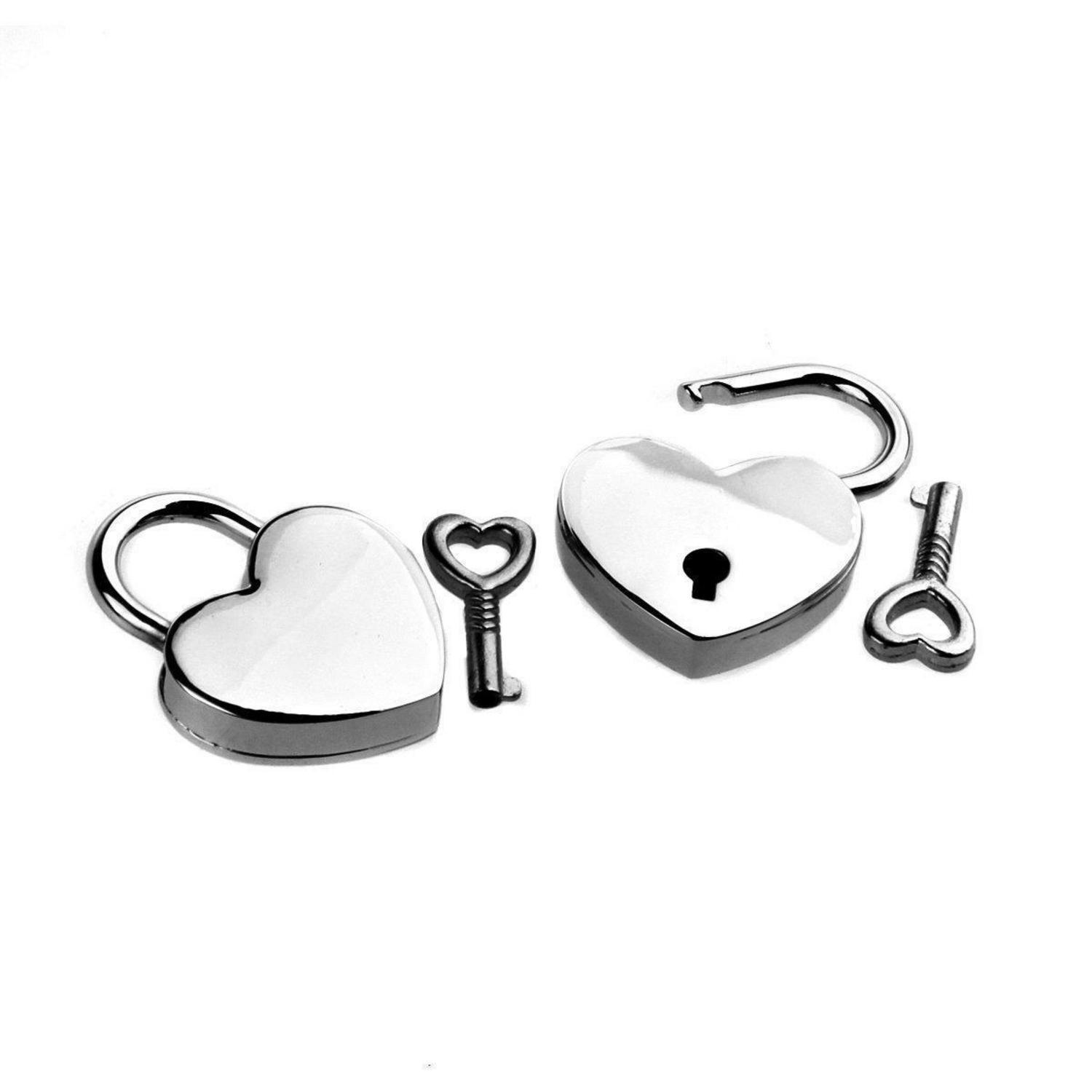 2er Set Vorhängeschloss Herzform Mit Schlüssel, Metall, Silber
