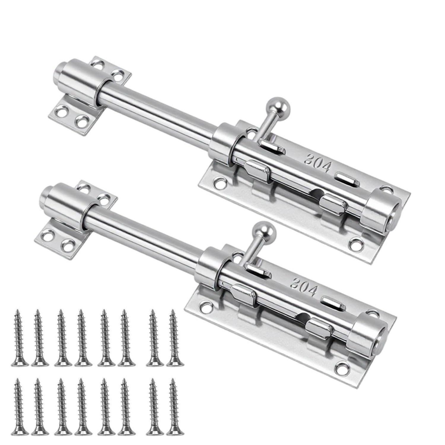 2x Edelstahl Türriegel 200mm Mit Vorhängeschlossloch, Für Haus & Garten