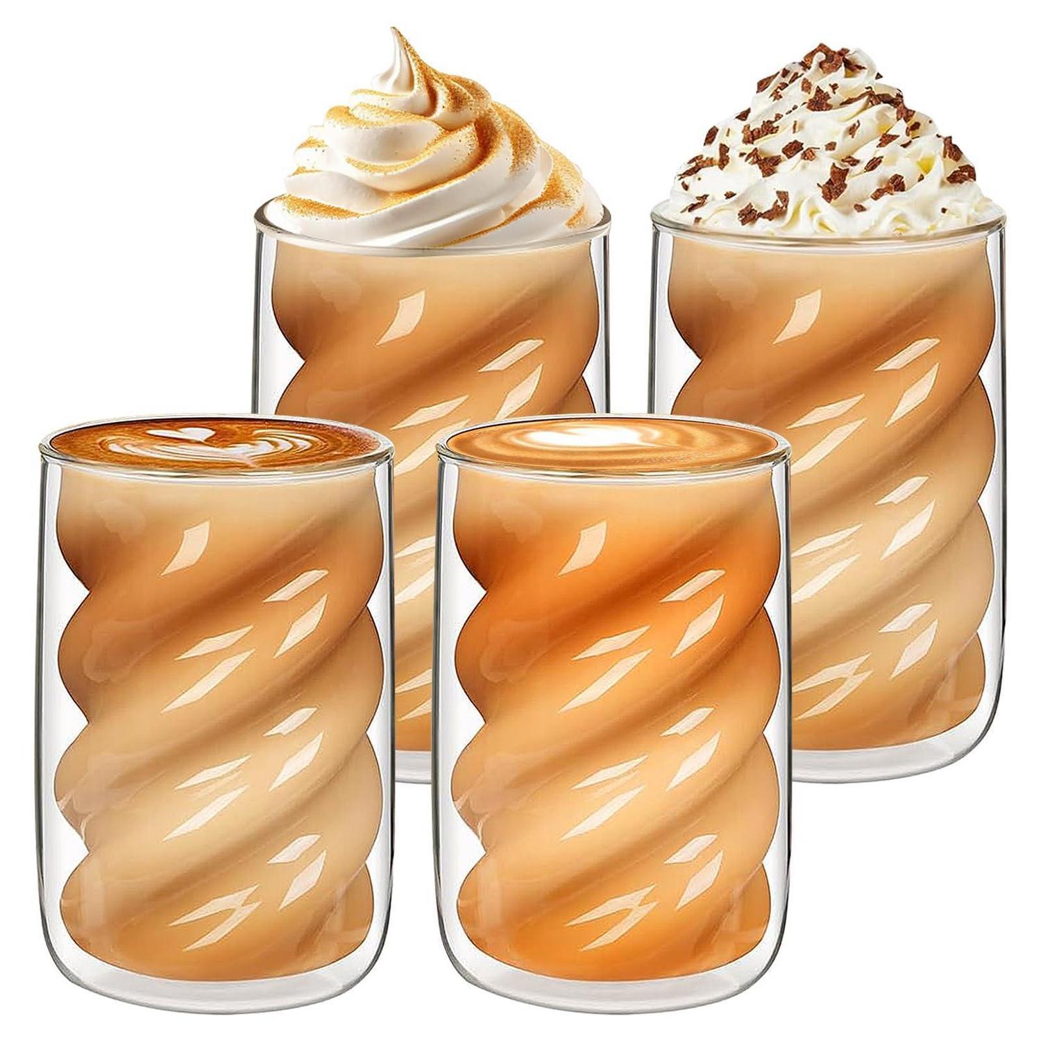 Latte Macchiato Gläser 350ml, 4er Set Doppelwandig Mit Löffeln, Borosilikatglas, Thermogläser