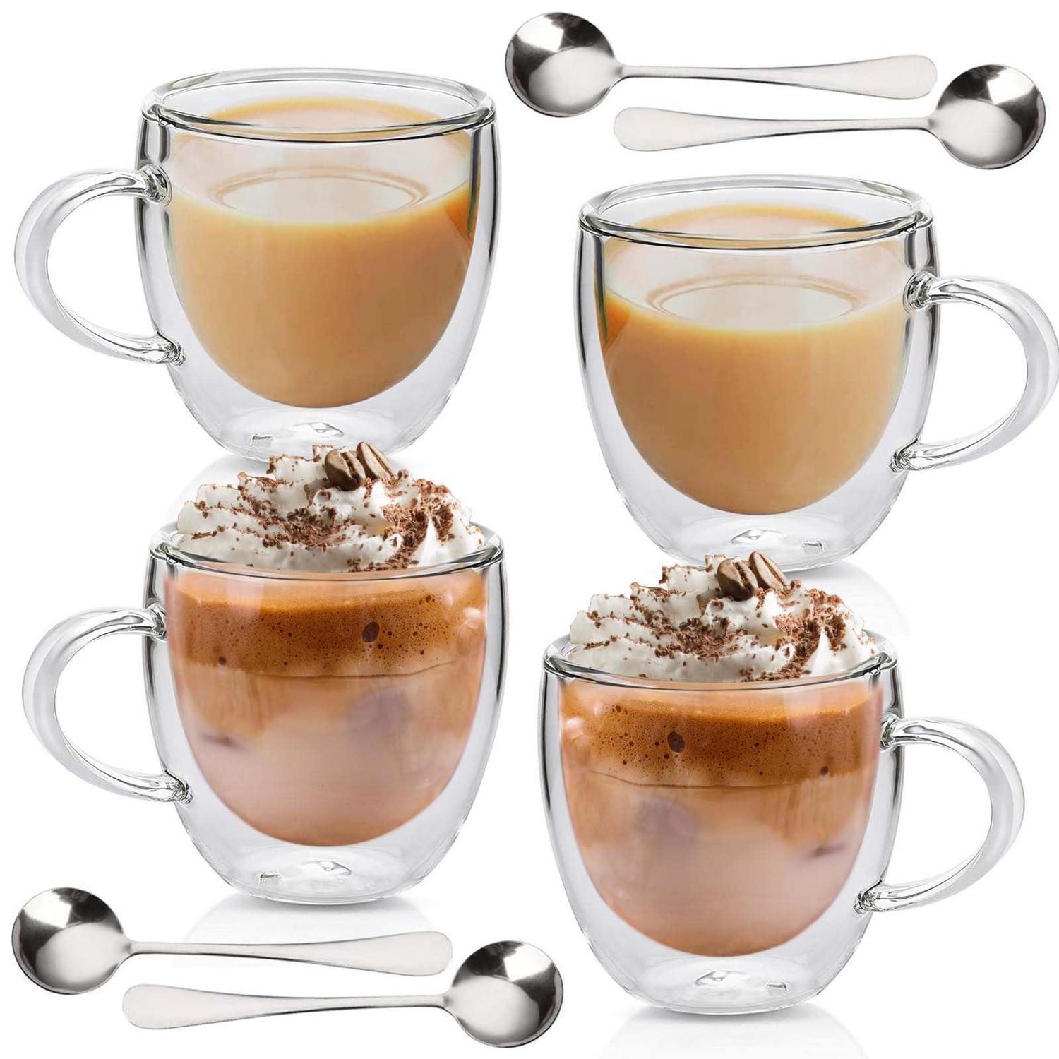 Doppelwandige Latte Macchiato Gläser Set 4x250ml Mit Silberlöffeln