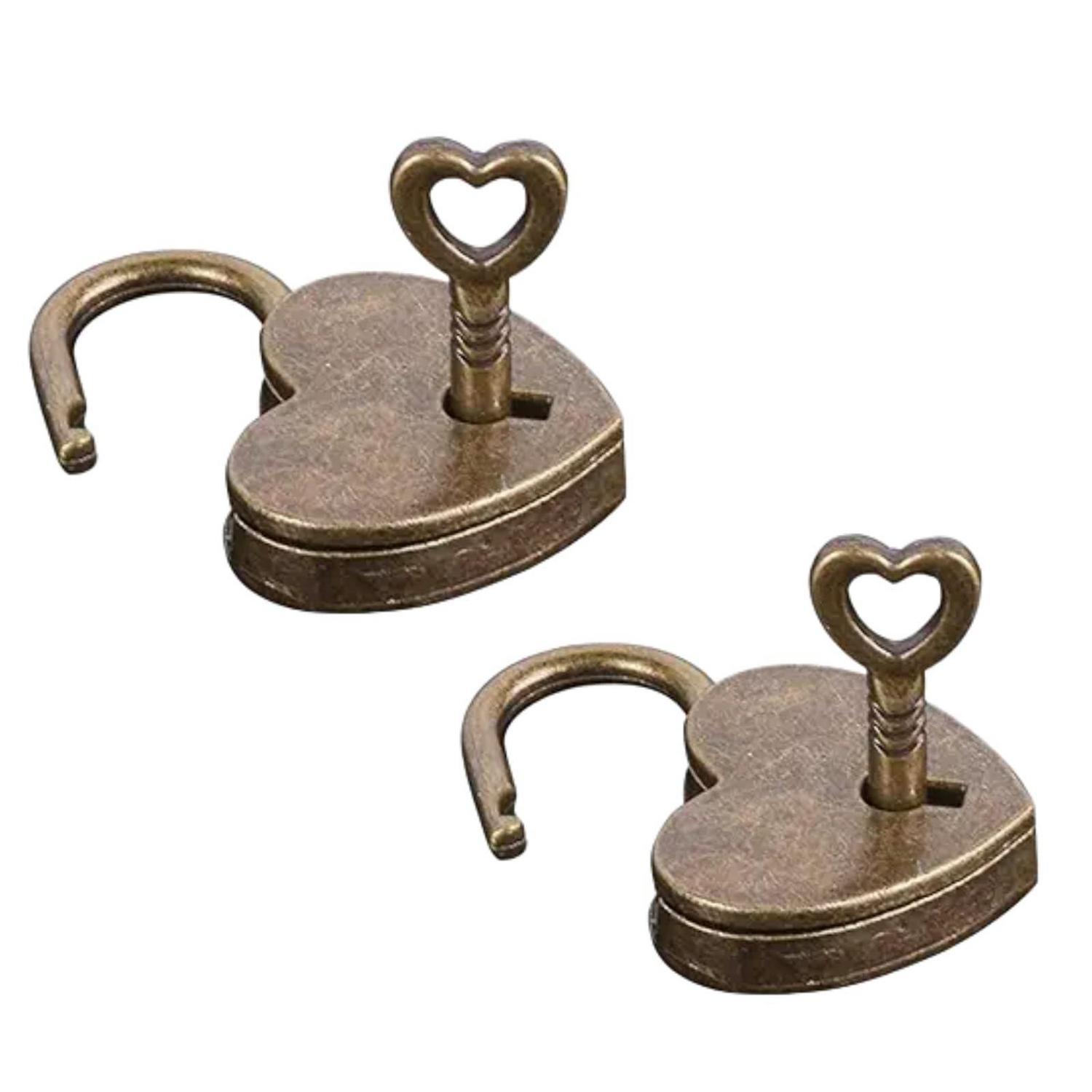 2er Set Vorhängeschloss Herzform Messing Antik Bronze Mit Schlüssel